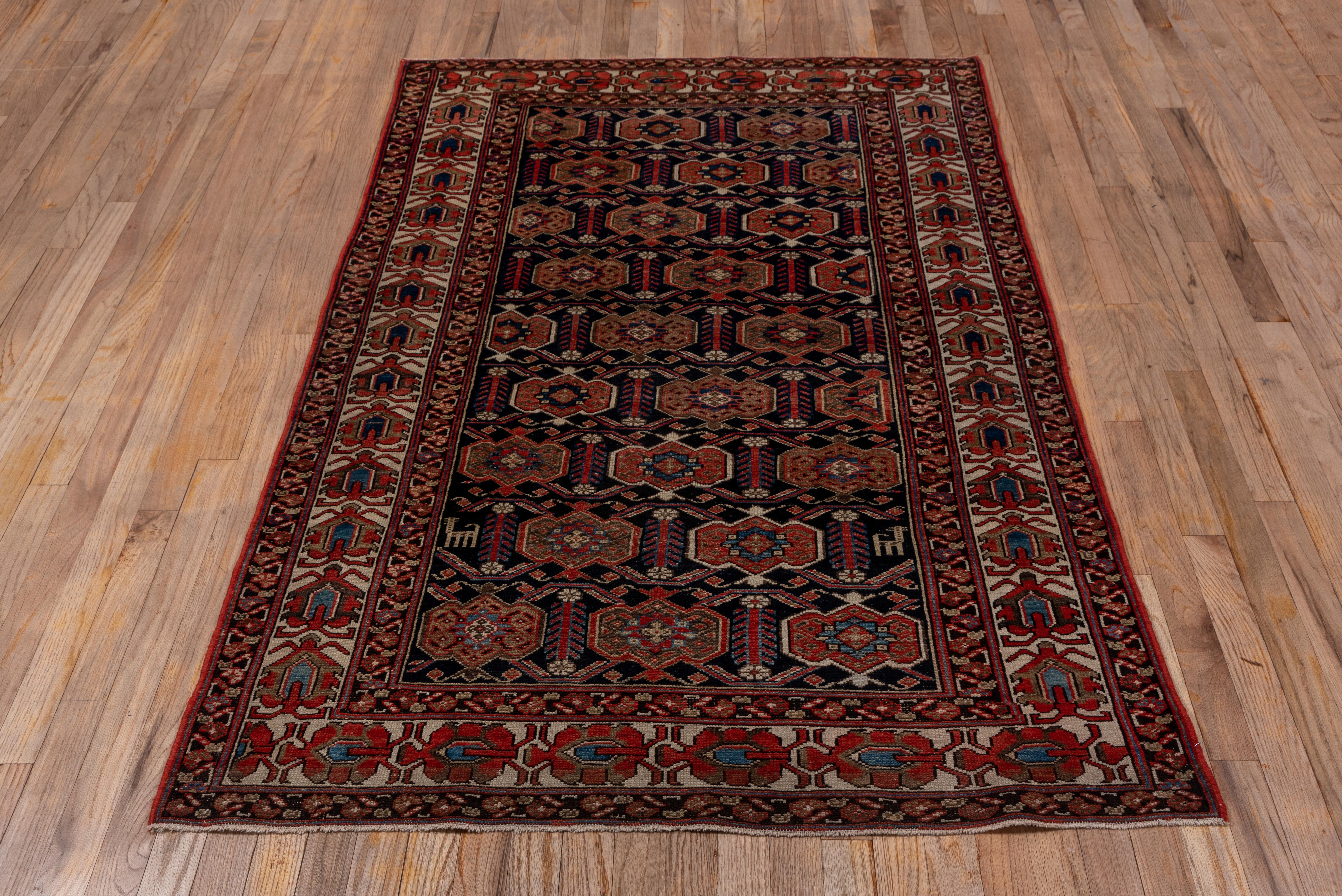 Hand-Knotted Fine Antique Persian Malayer Scatter Rug All-Over Blue and Red Field circa 1920s For Sale