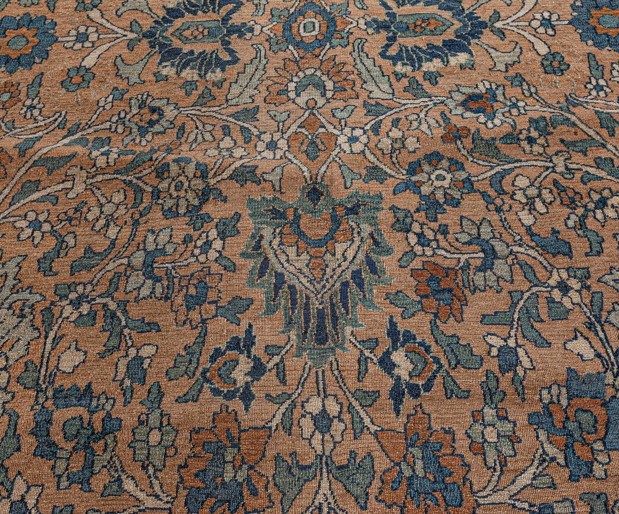Hand-Knotted Antique Persian Meshad Botanic Handmade Wool Rug For Sale