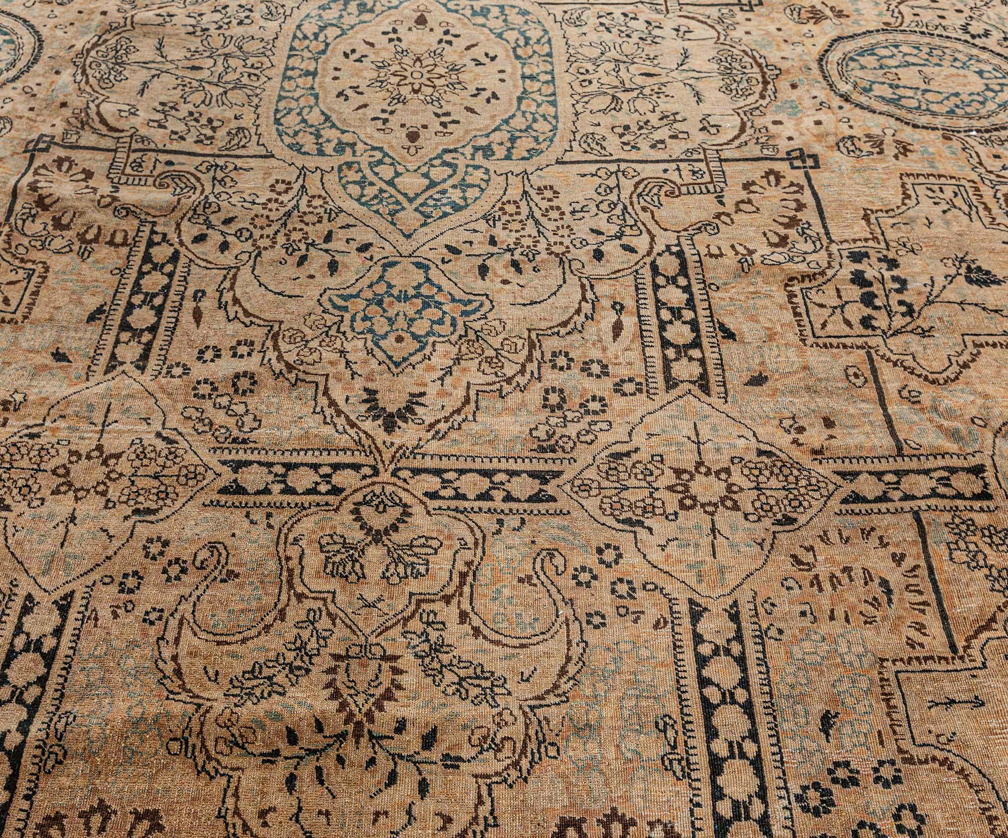 Hand-Knotted Antique Persian Meshad Handmade Wool Rug For Sale