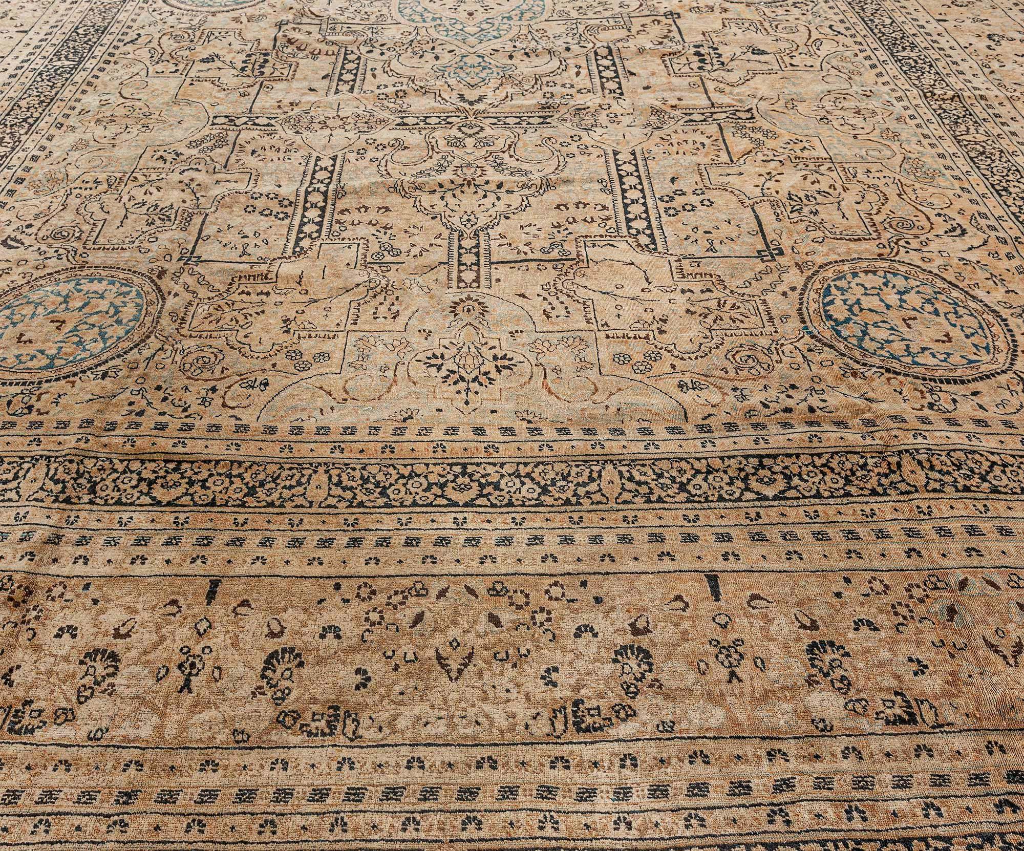 19th Century Antique Persian Meshad Handmade Wool Rug For Sale