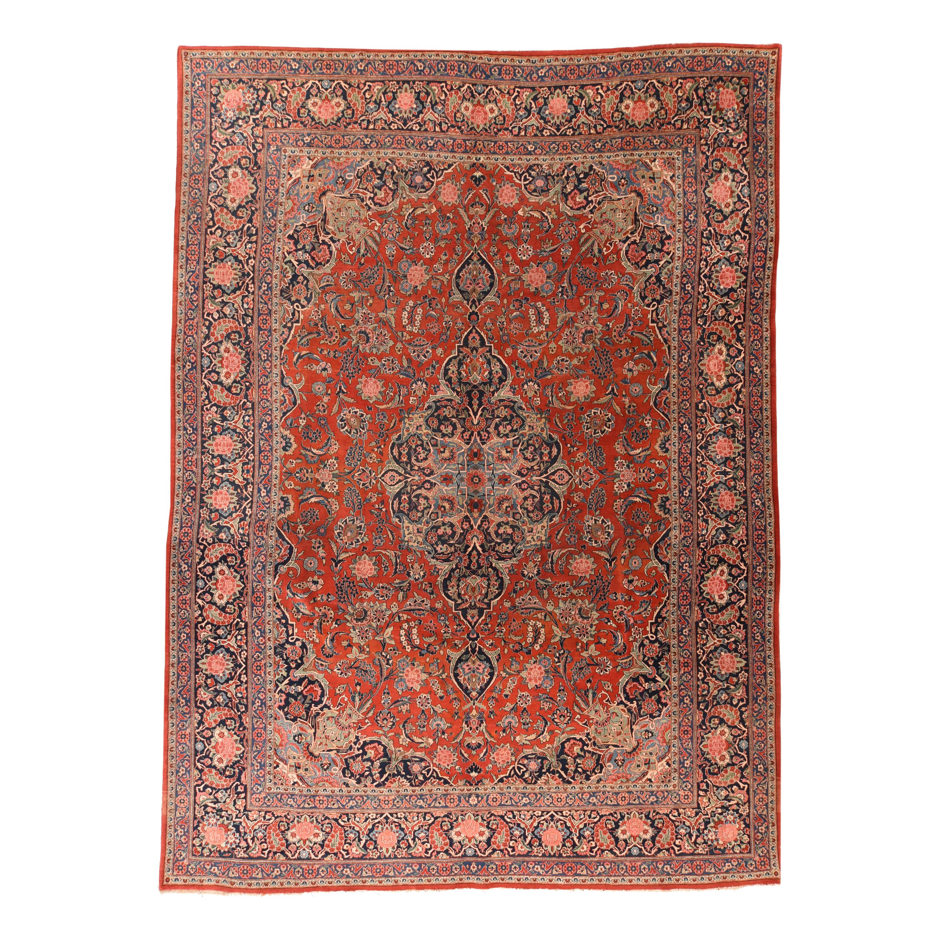 Vintage Hand Knotted Persian Kashan Area Rug at 1stDibs