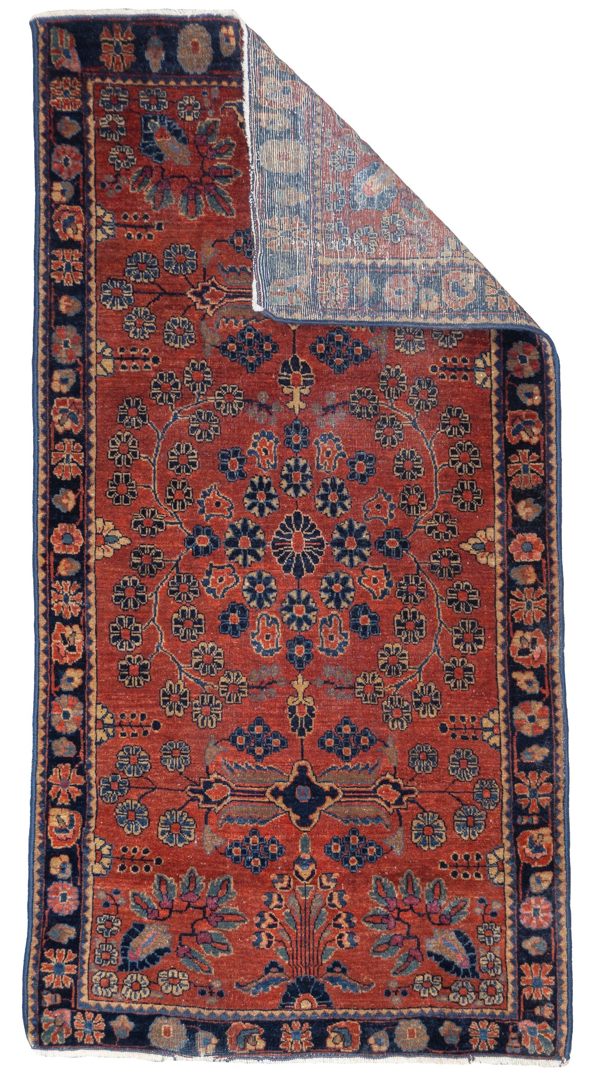 Fine Antique Persian Mohajeran Sarouk Rug 2'5'' x 4'9''. The well-woven village carpets from the Arak/Sultanabad area, especially the red field/navy border, detached floral spray pattern “American Sarouks” of the 1920-1970 period. Robust and