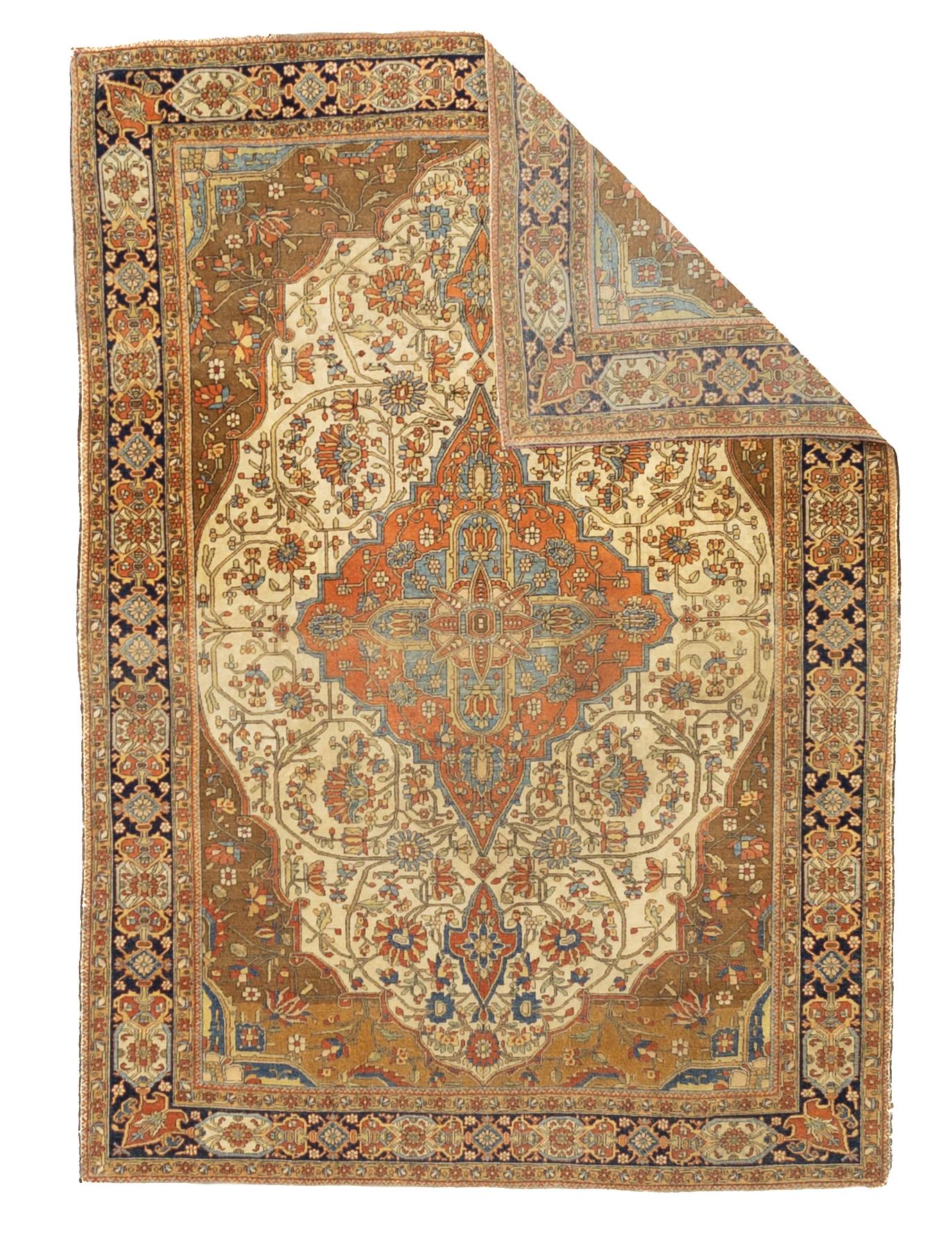 Fine Antique Persian Mohtasham Kashan Rug 4’7