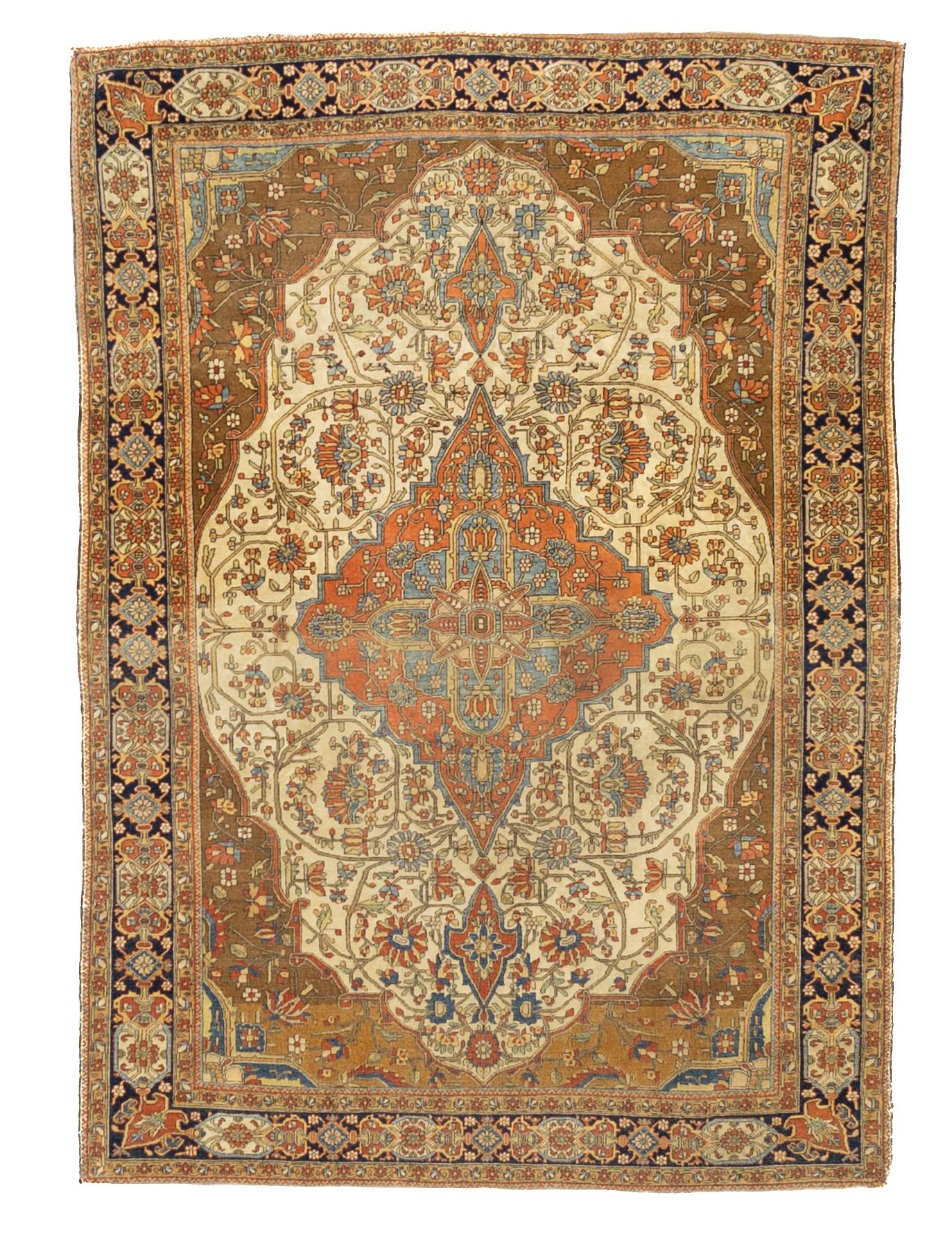 19th Century Fine Antique Persian Mohtasham Kashan Rug 4’7