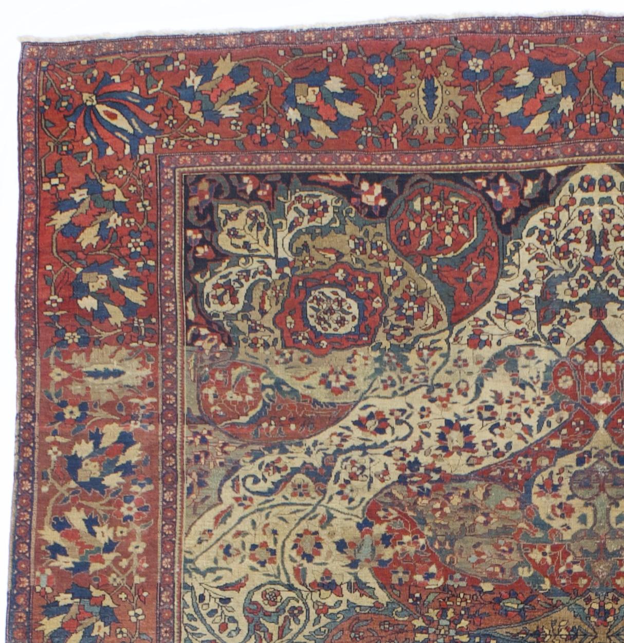 Wool Fine Antique Persian Mohtasham Kashan Rug 6'11