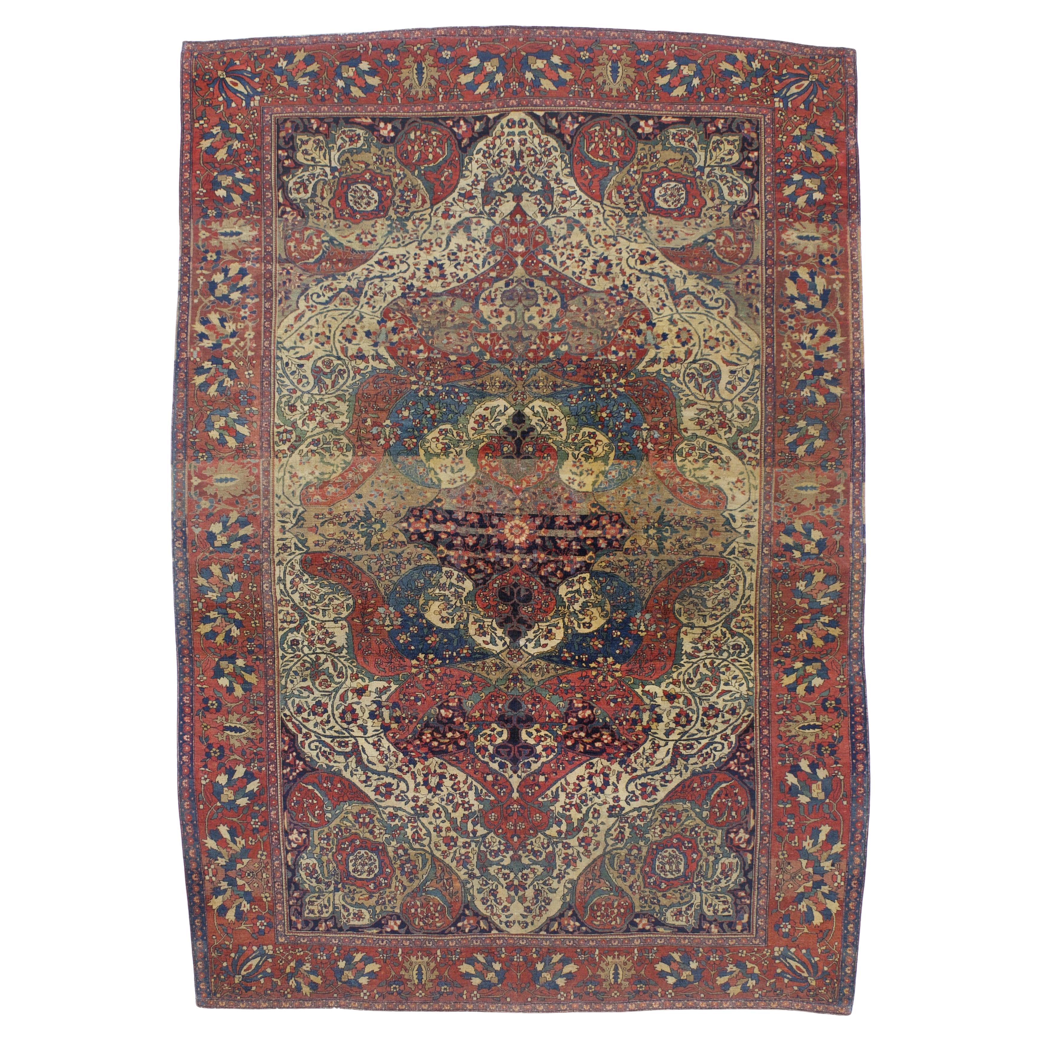 Fina Alfombra Persa Antigua Mohtasham Kashan 6'11" x 10'0"