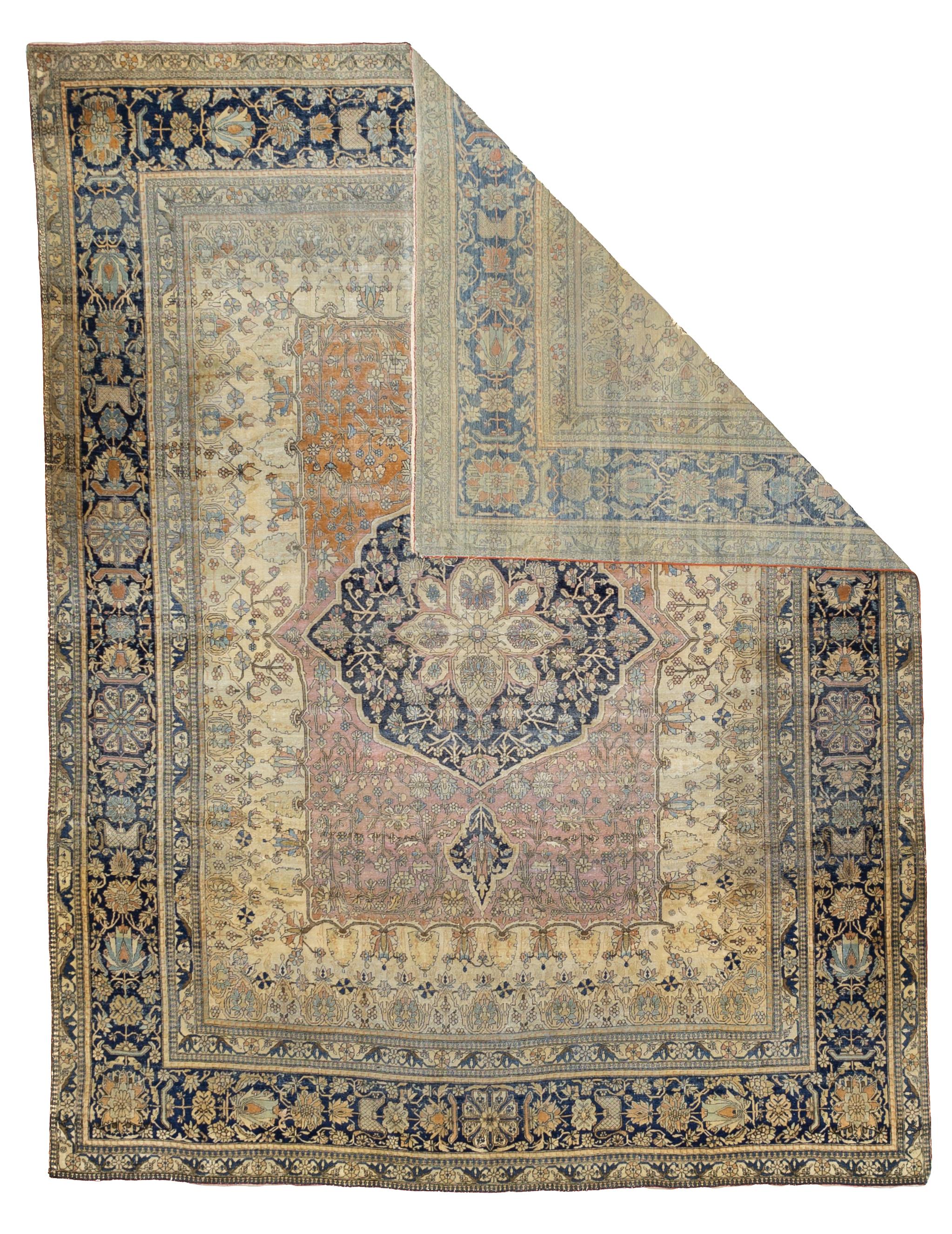 Feiner antiker persischer Mohtasham Kashan Teppich 7'6