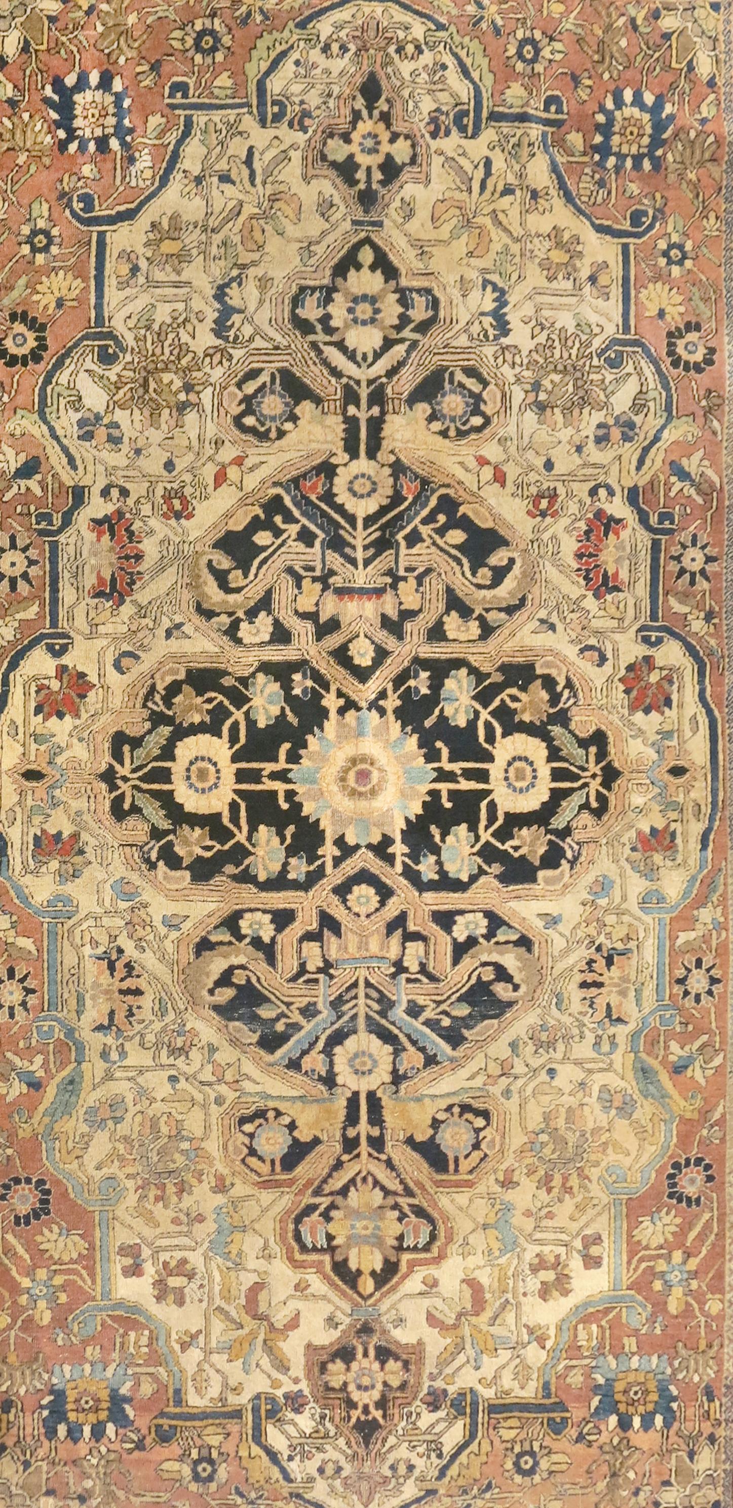 Fine antique Persian Mohtasham Kashan rug, hand knotted, circa 1890

Design: Central Medalion

Antique Kashan carpets are among the finest Persian rugs. They are woven in workshops of the city of Kashan, in north central Iran. Kashan was a hub