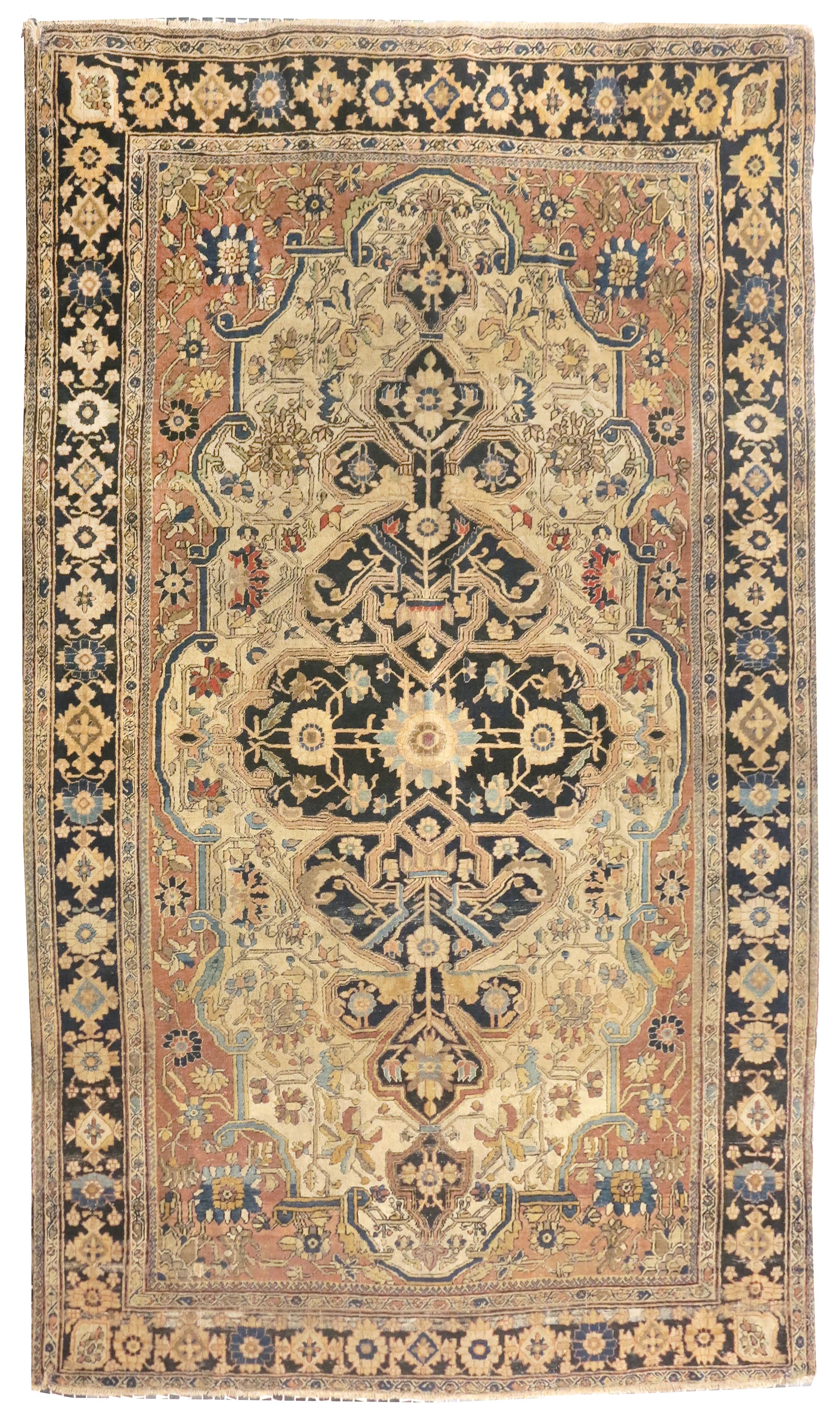 Hand-Knotted Fine Antique Persian Mohtasham Kashan Rug, Hand Knotted, circa 1890