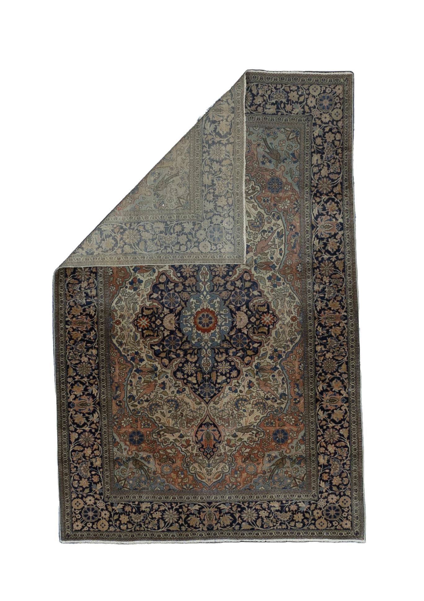 Fine Antique Persian Mohtasham Kashan Wool Rug 4’3