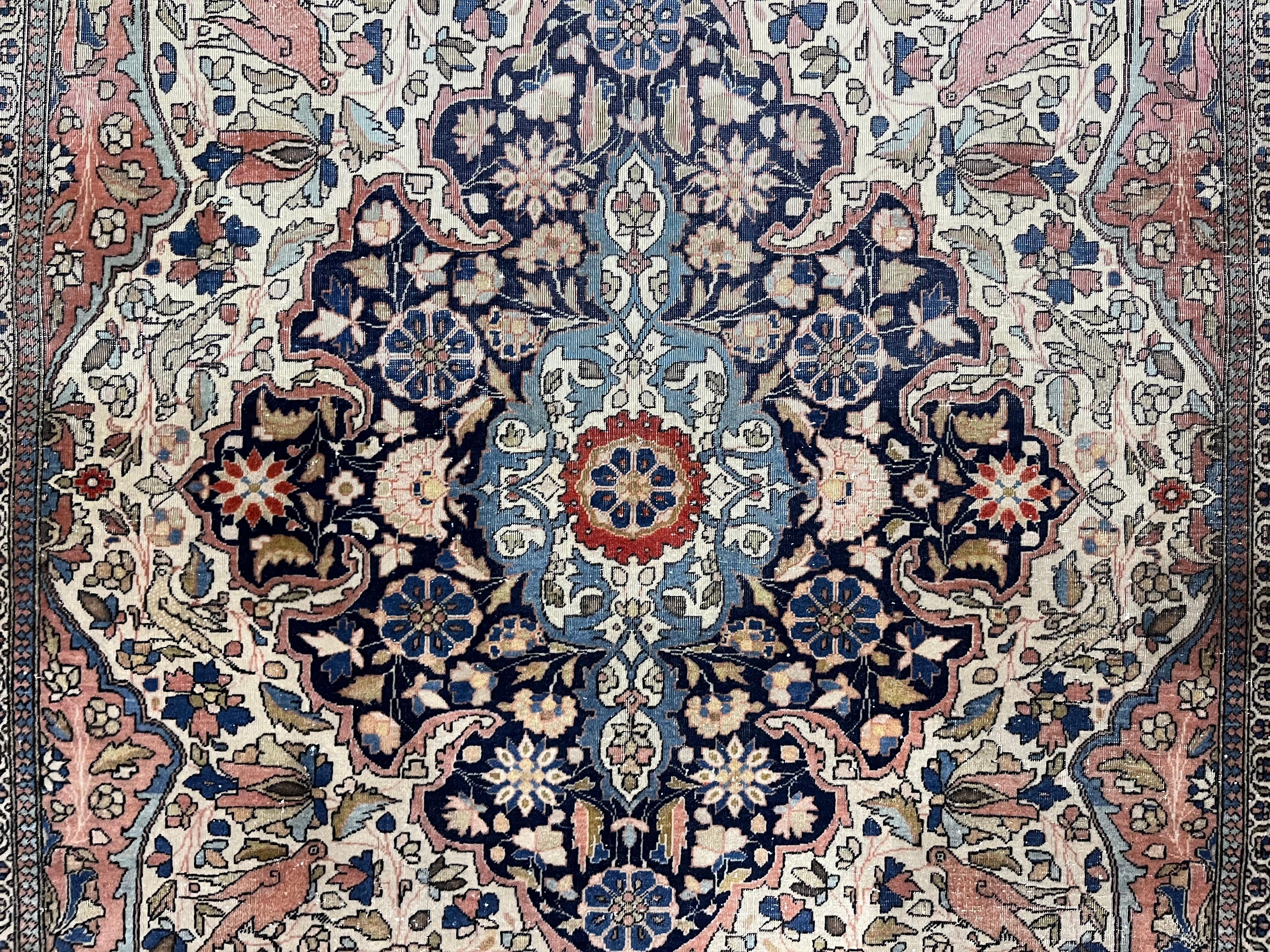 19th Century Fine Antique Persian Mohtasham Kashan Wool Rug 4’3