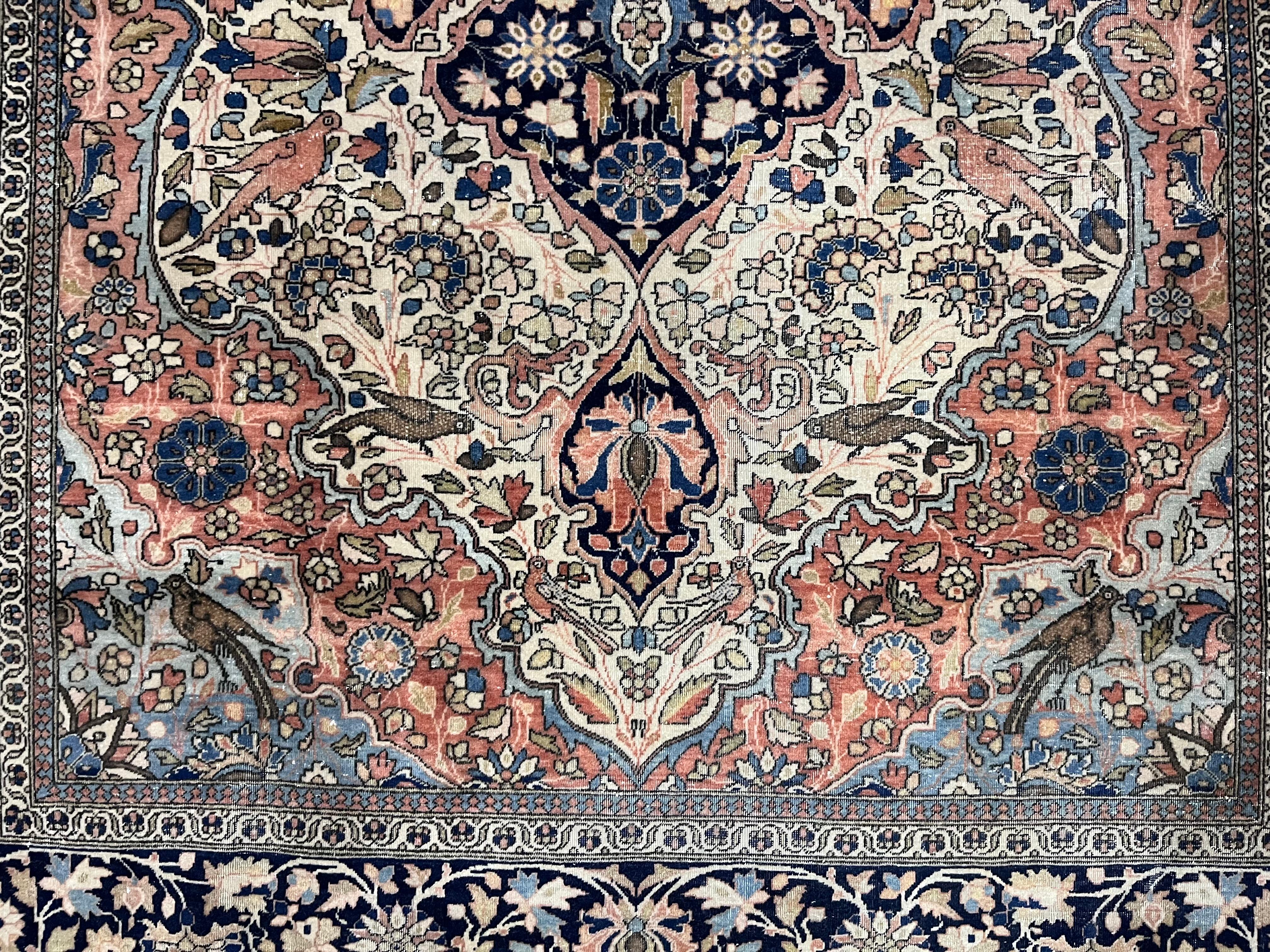 Fine Antique Persian Mohtasham Kashan Wool Rug 4’3