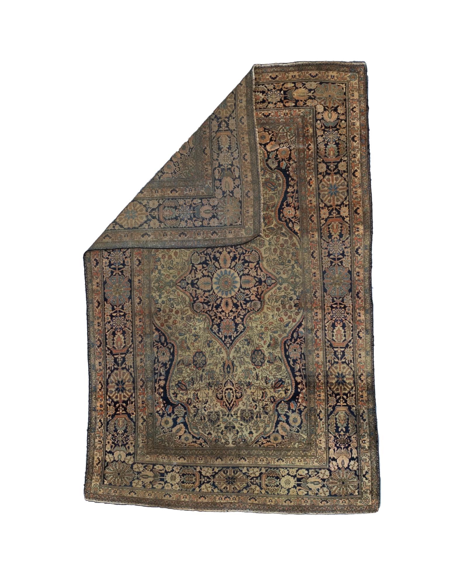 Fine Antique Persian Mohtasham Kashan Wool Rug 4'3