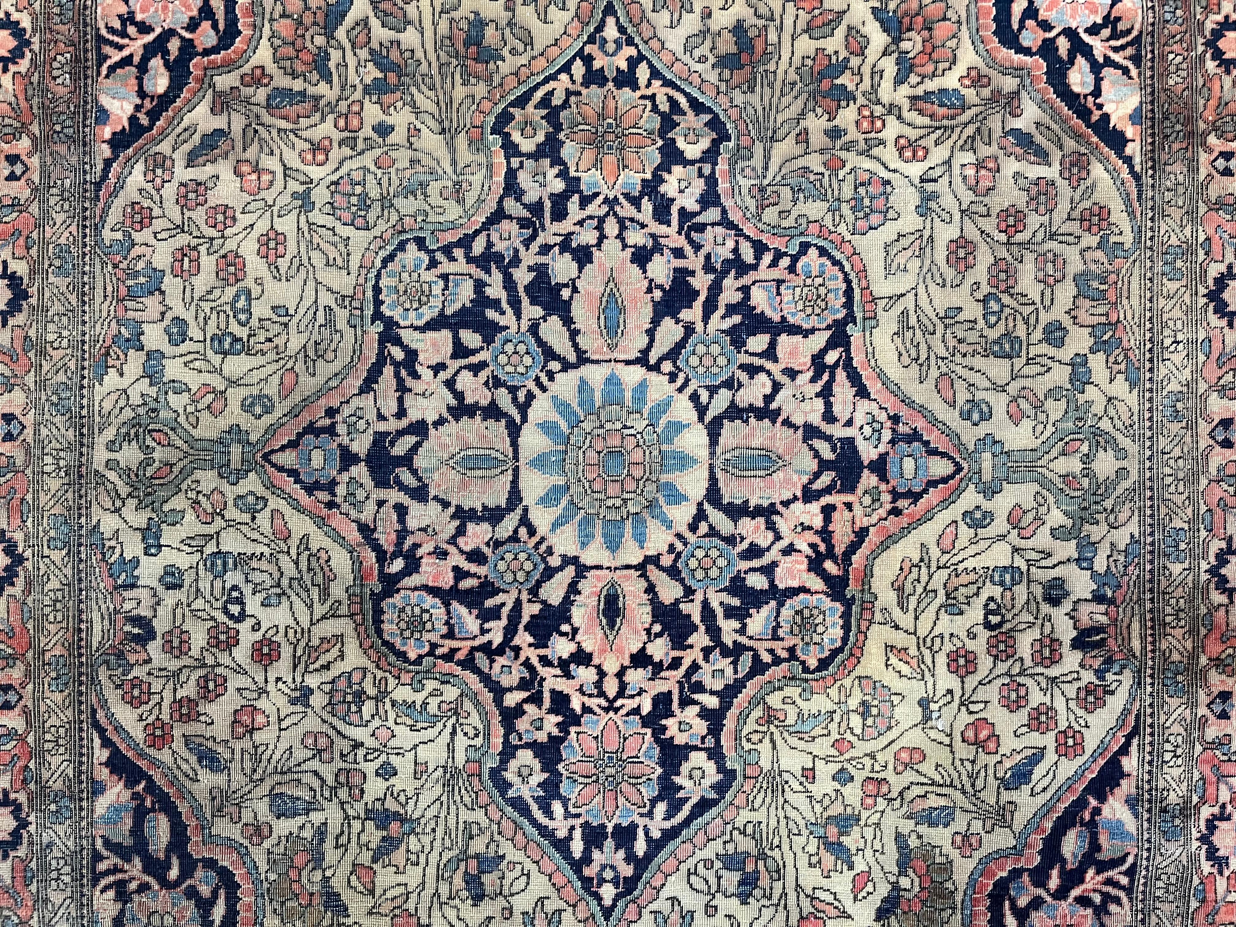 19th Century Fine Antique Persian Mohtasham Kashan Wool Rug 4'3