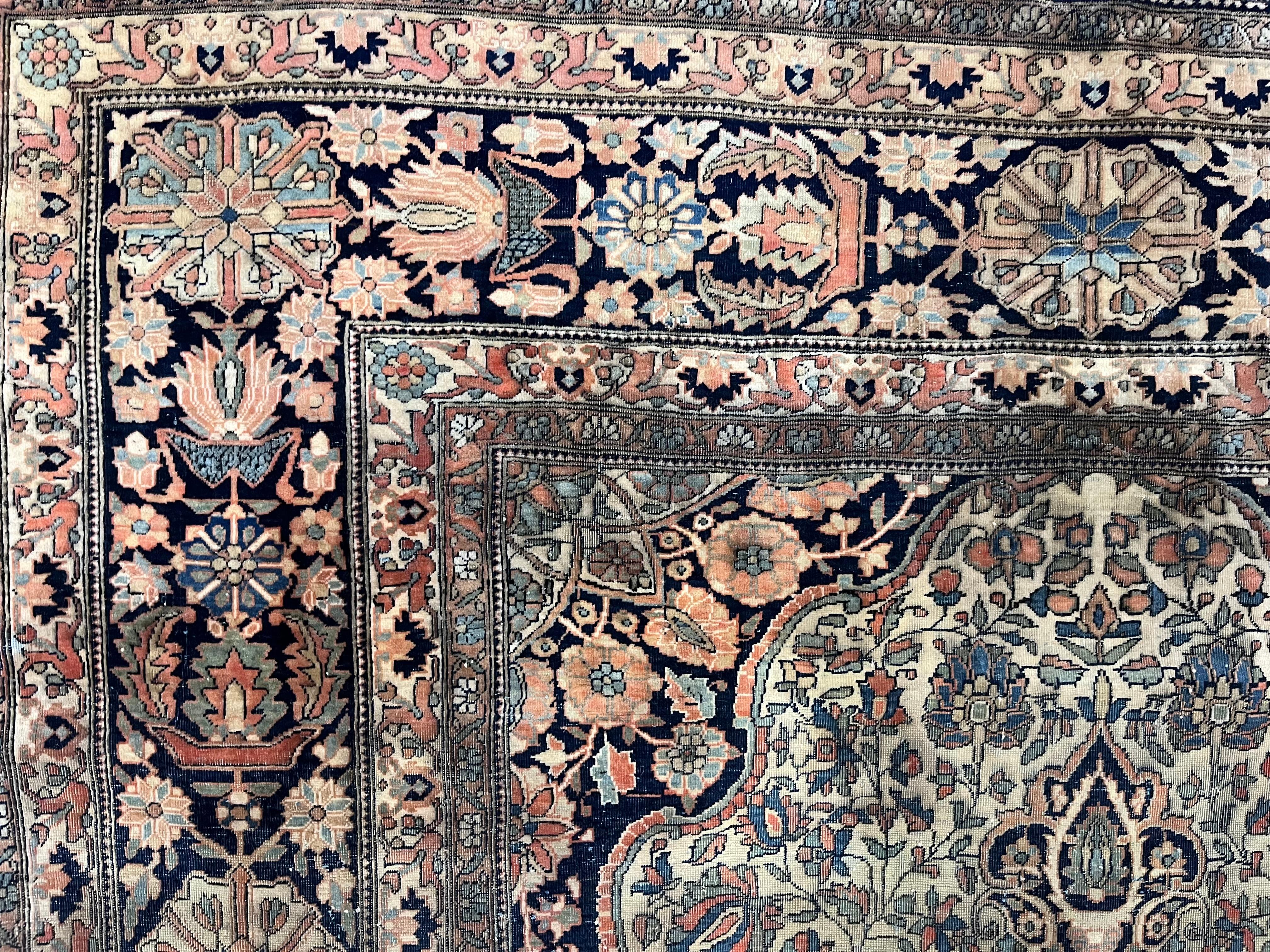 Fine Antique Persian Mohtasham Kashan Wool Rug 4'3