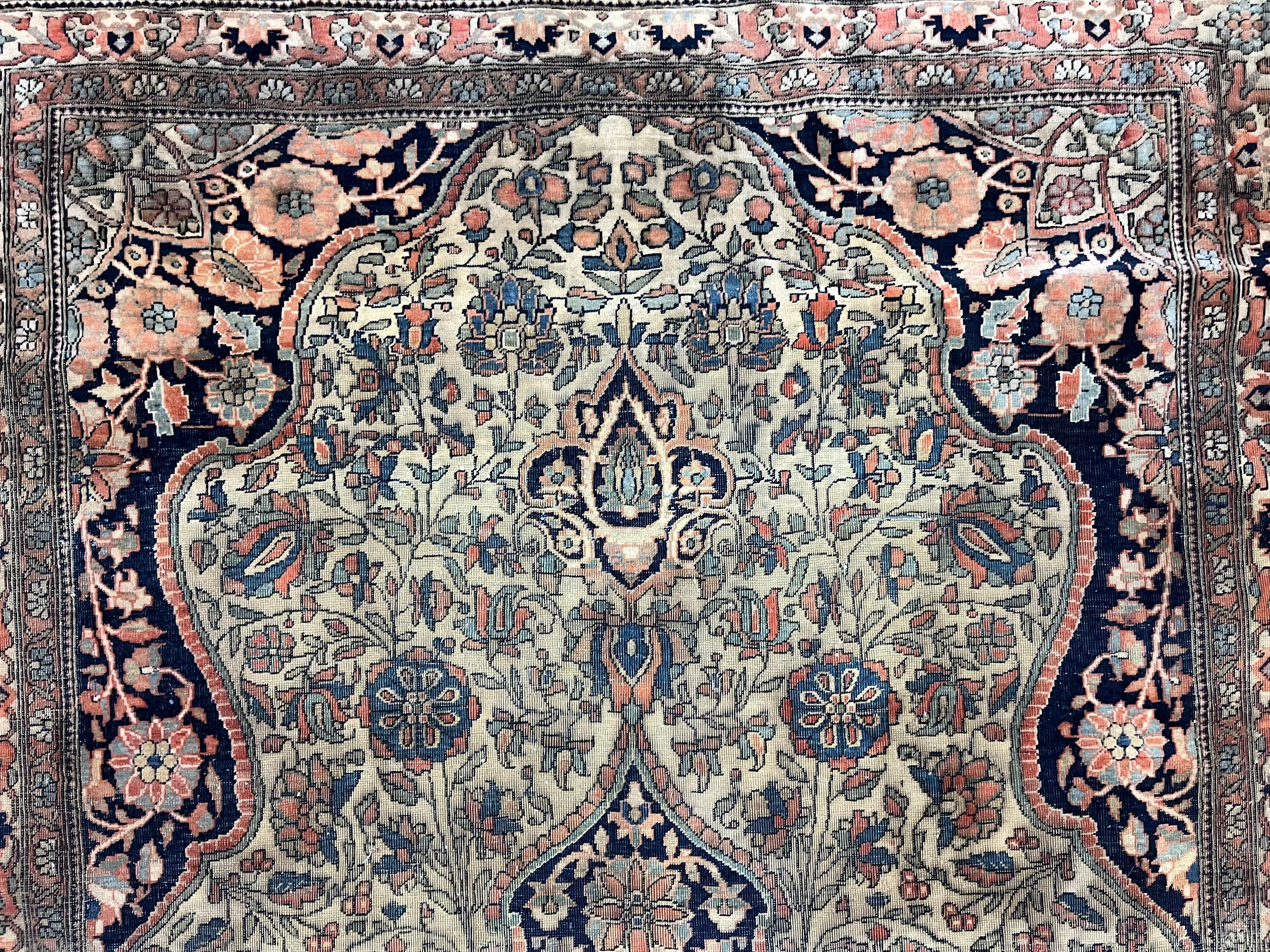 Fine Antique Persian Mohtasham Kashan Wool Rug 4'3