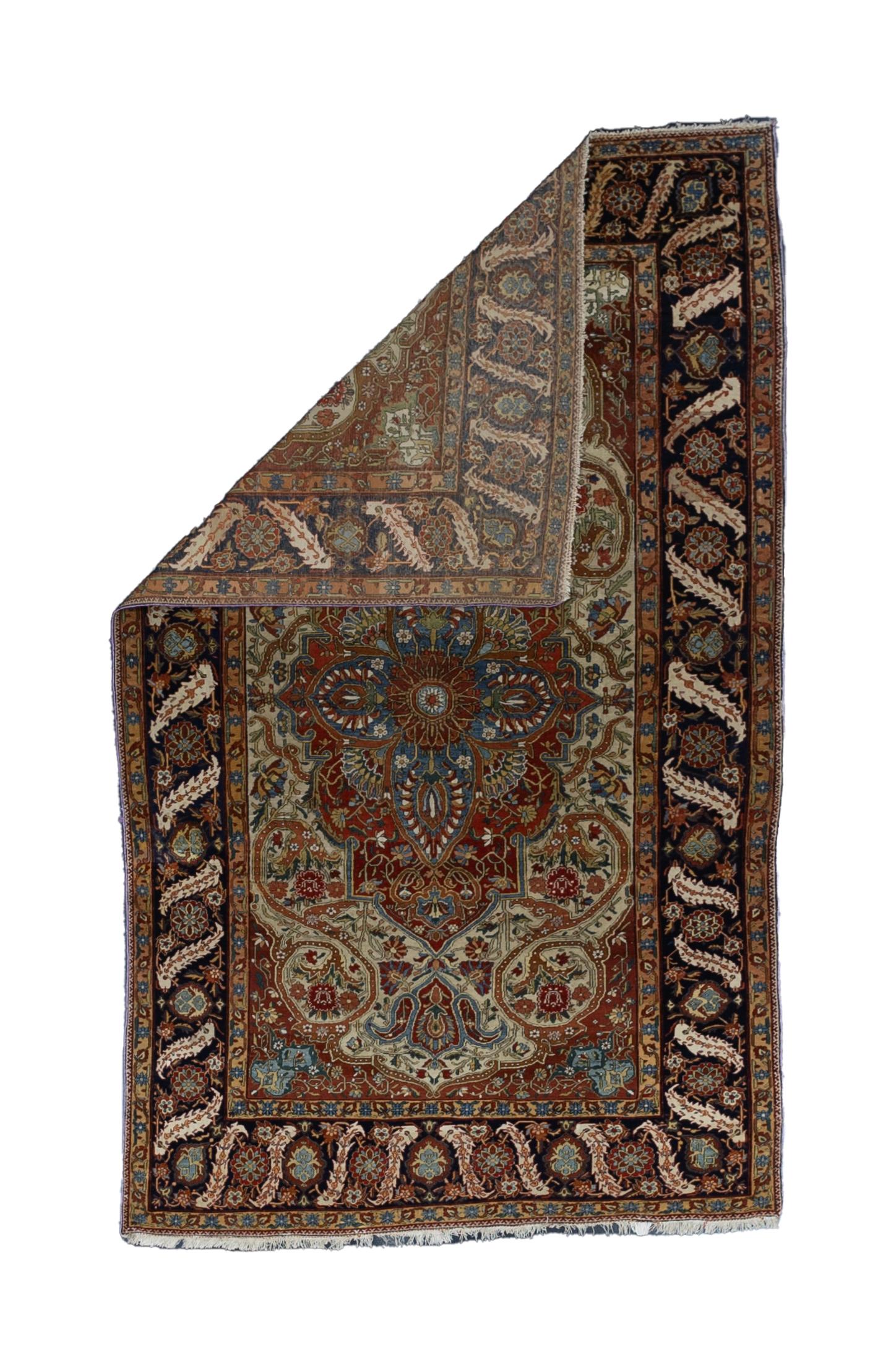 Fine Antique Persian Mohtasham Kashan Wool Rug 4'5