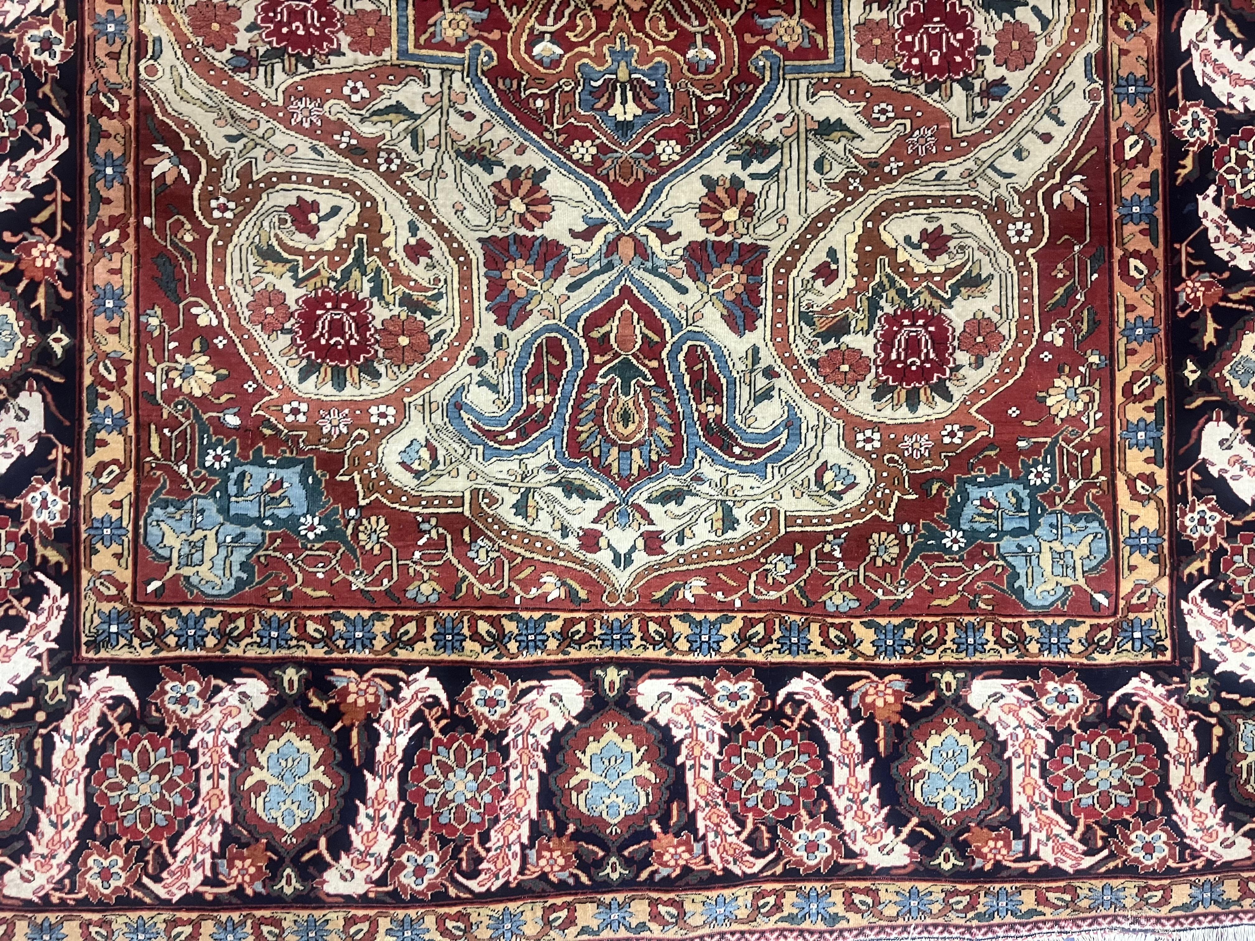 Fine Antique Persian Mohtasham Kashan Wool Rug 4'5