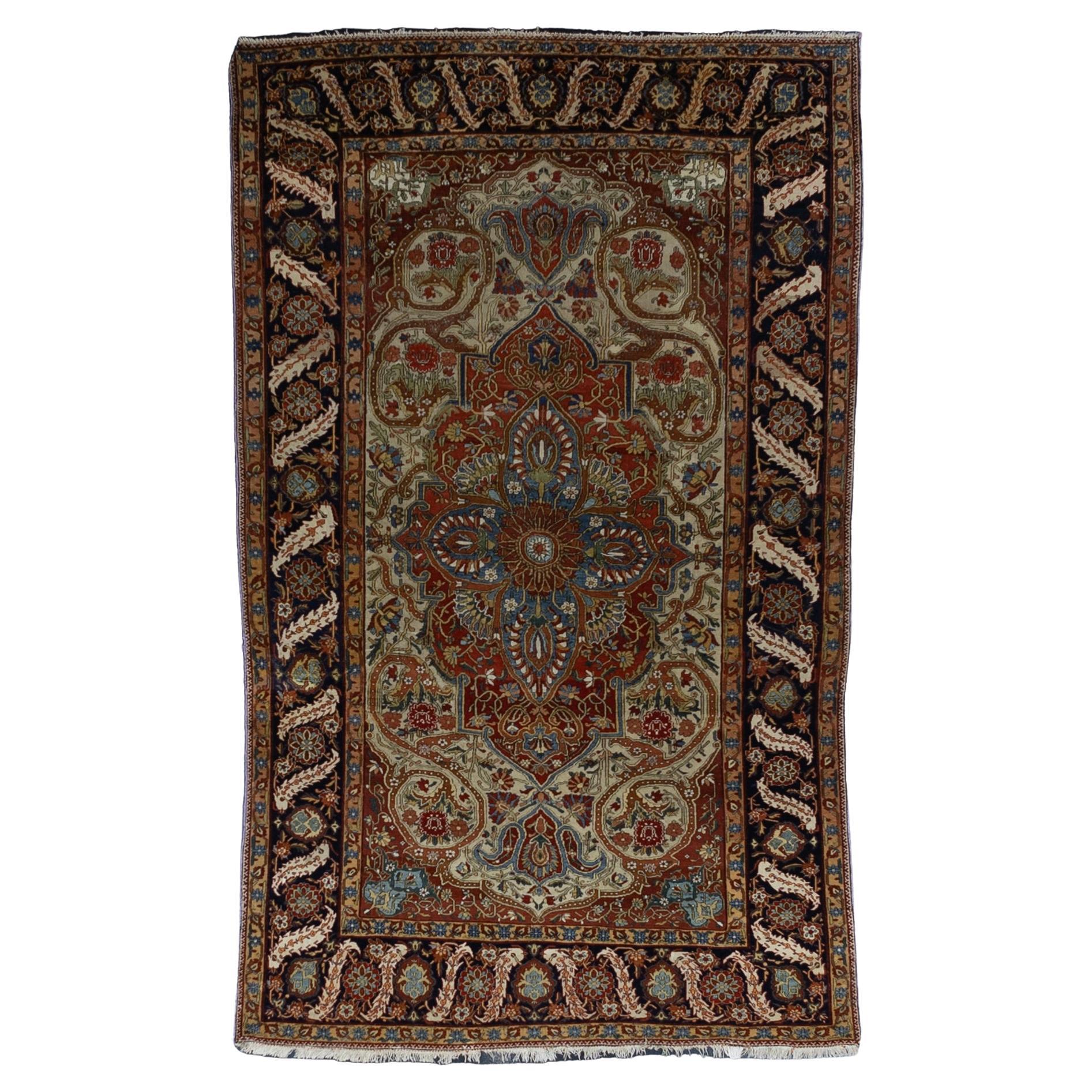 Fine Antique Persian Mohtasham Kashan Wool Rug 4'5" x 7’9” For Sale