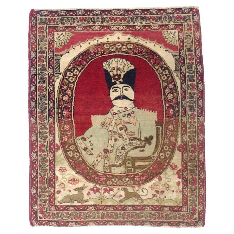 Fine Antique Persian Pictorial Lavar Kerman Rug 2'0" x 2’6"