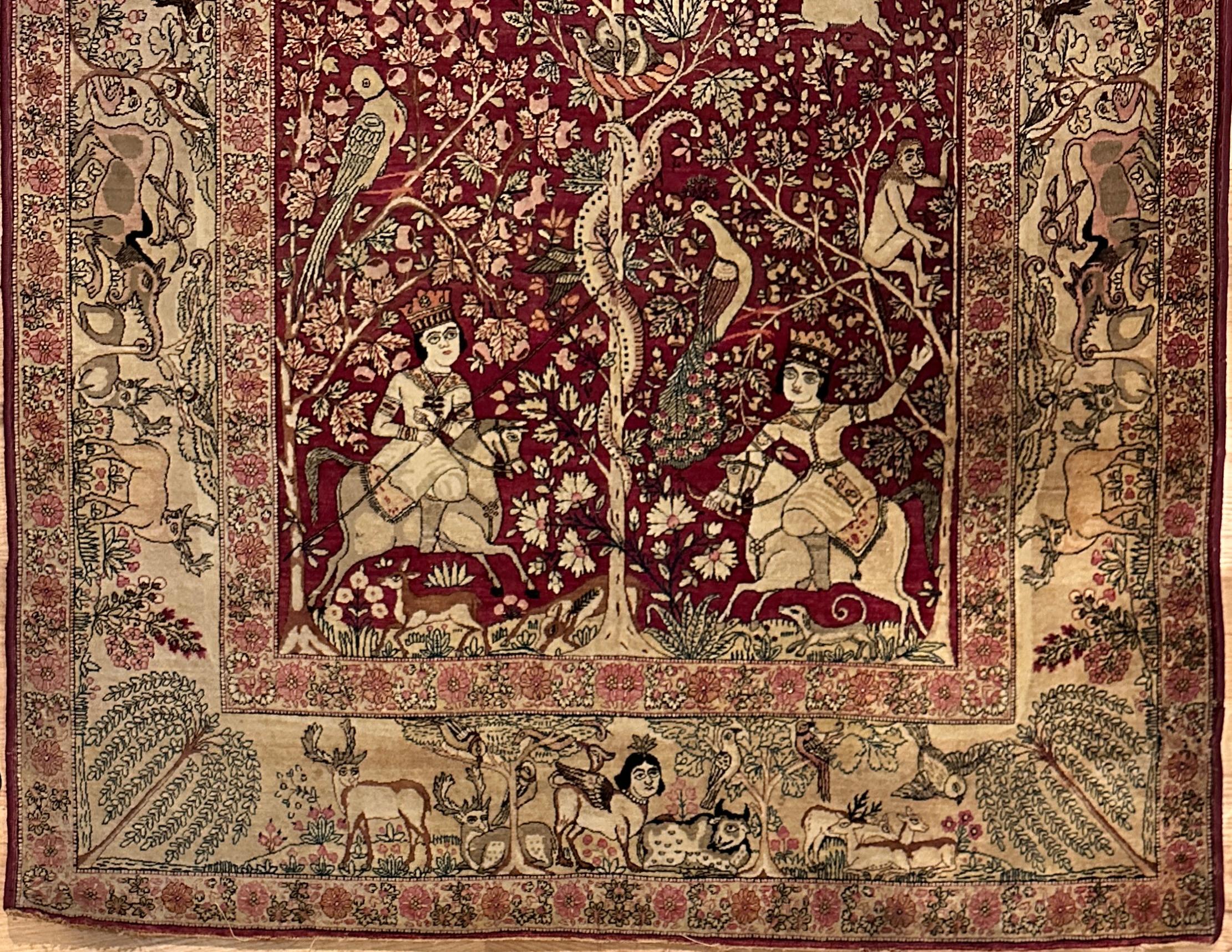 Hand-Woven Fine Antique Persian Pictorial Rug For Sale