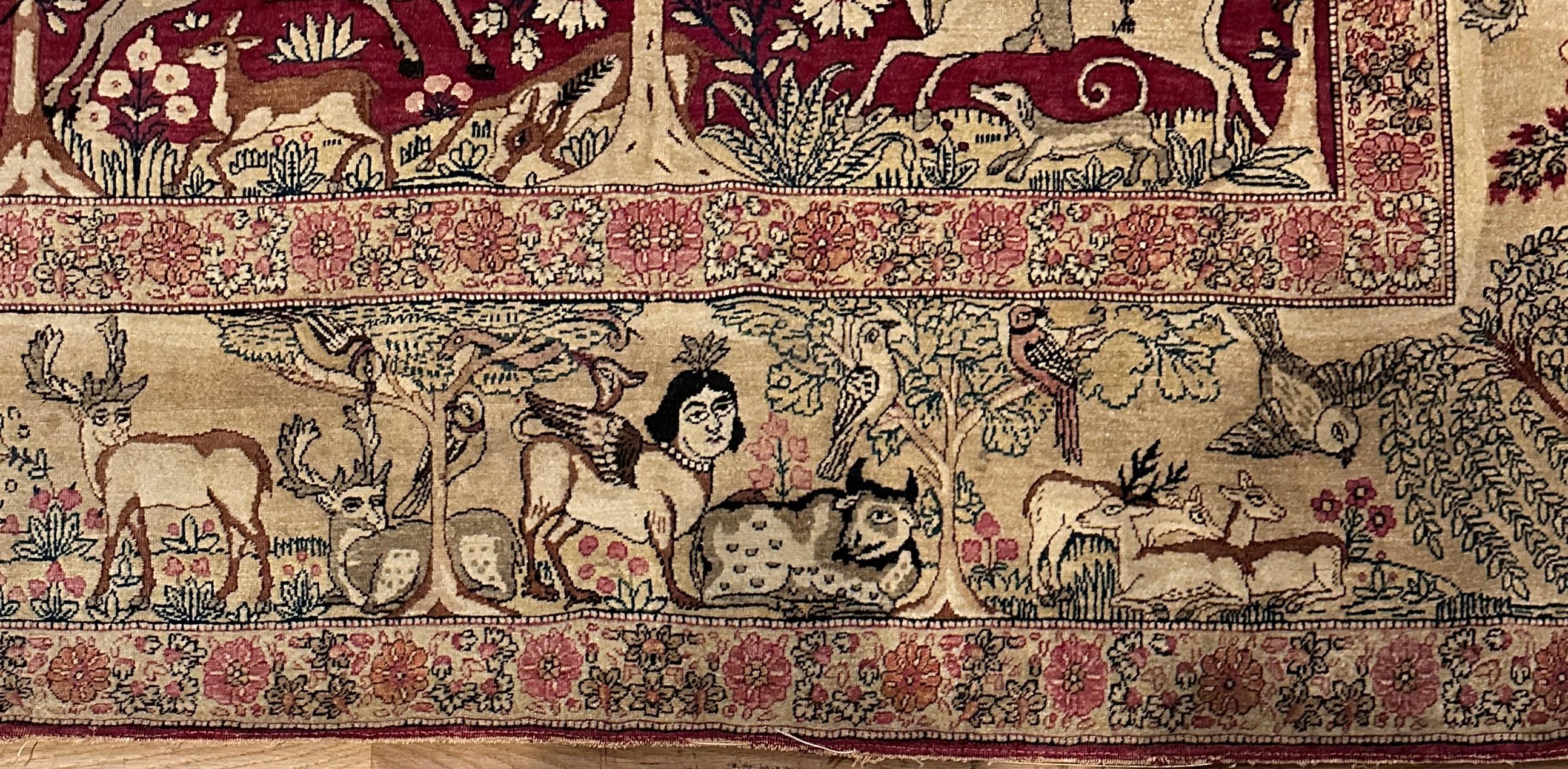 Silk Fine Antique Persian Pictorial Rug For Sale