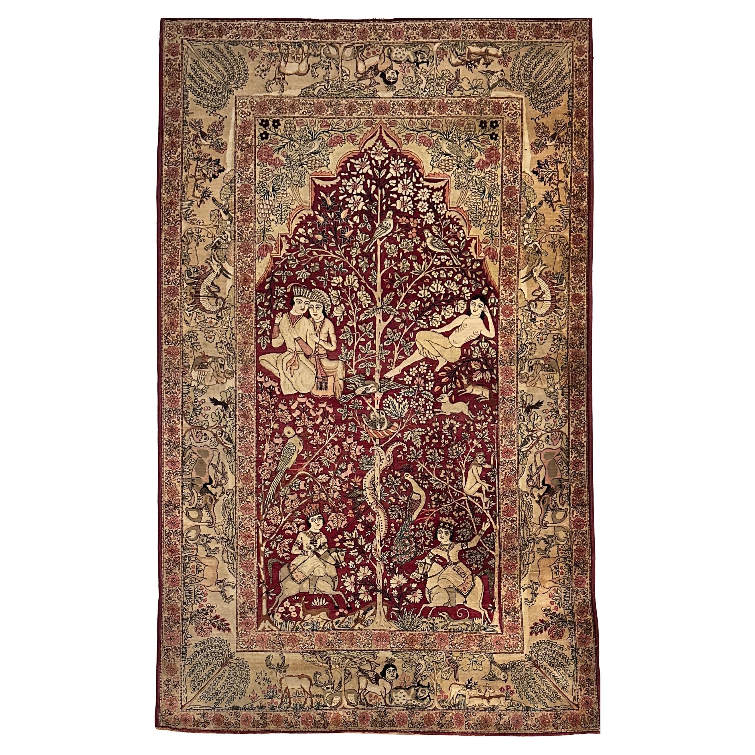 Fine Antique Persian Pictorial Rug For Sale