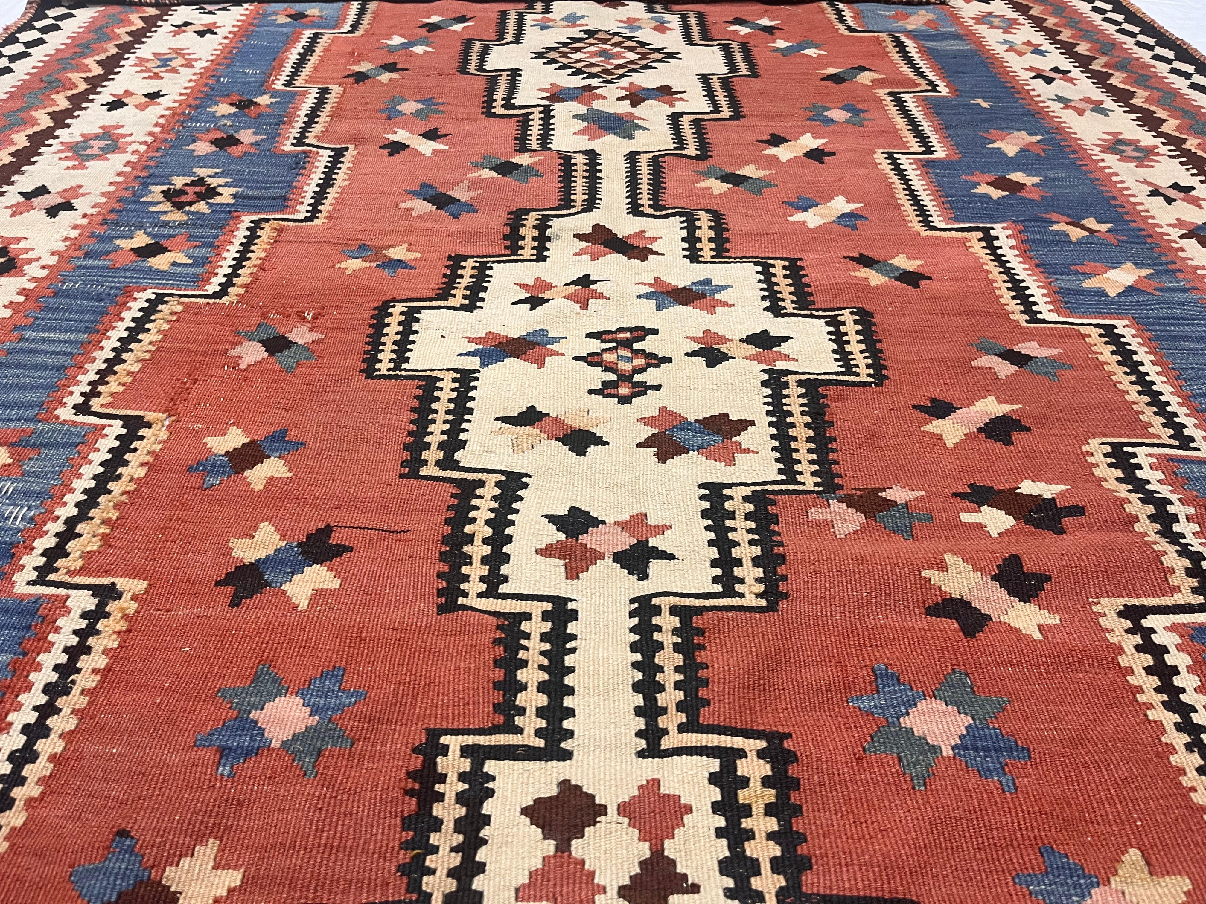 Fine Antique Persian Qashqai Tribal Kilim Rug 5’6” x 13’0