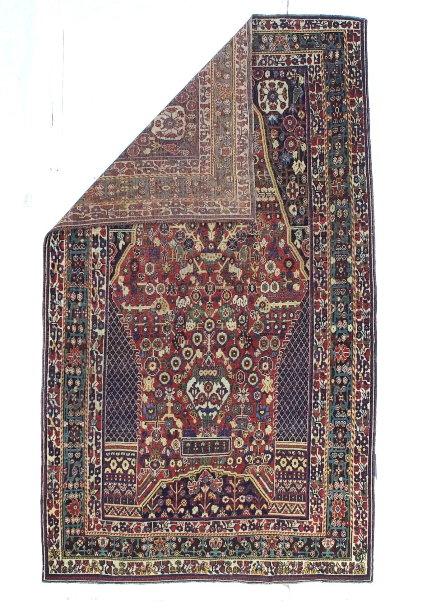 Tappeto antico in lana tribale persiana Qashqai 4'9