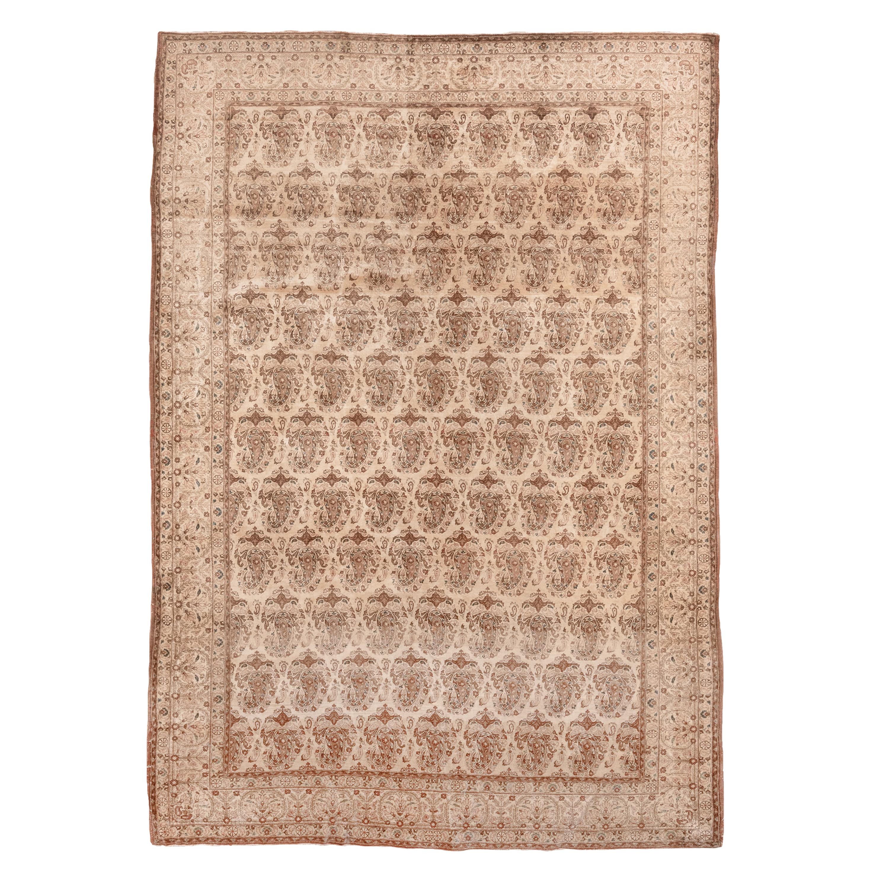 Fine Antique Persian Qum Carpet with Paisley Allover Design, Teal Accents For Sale