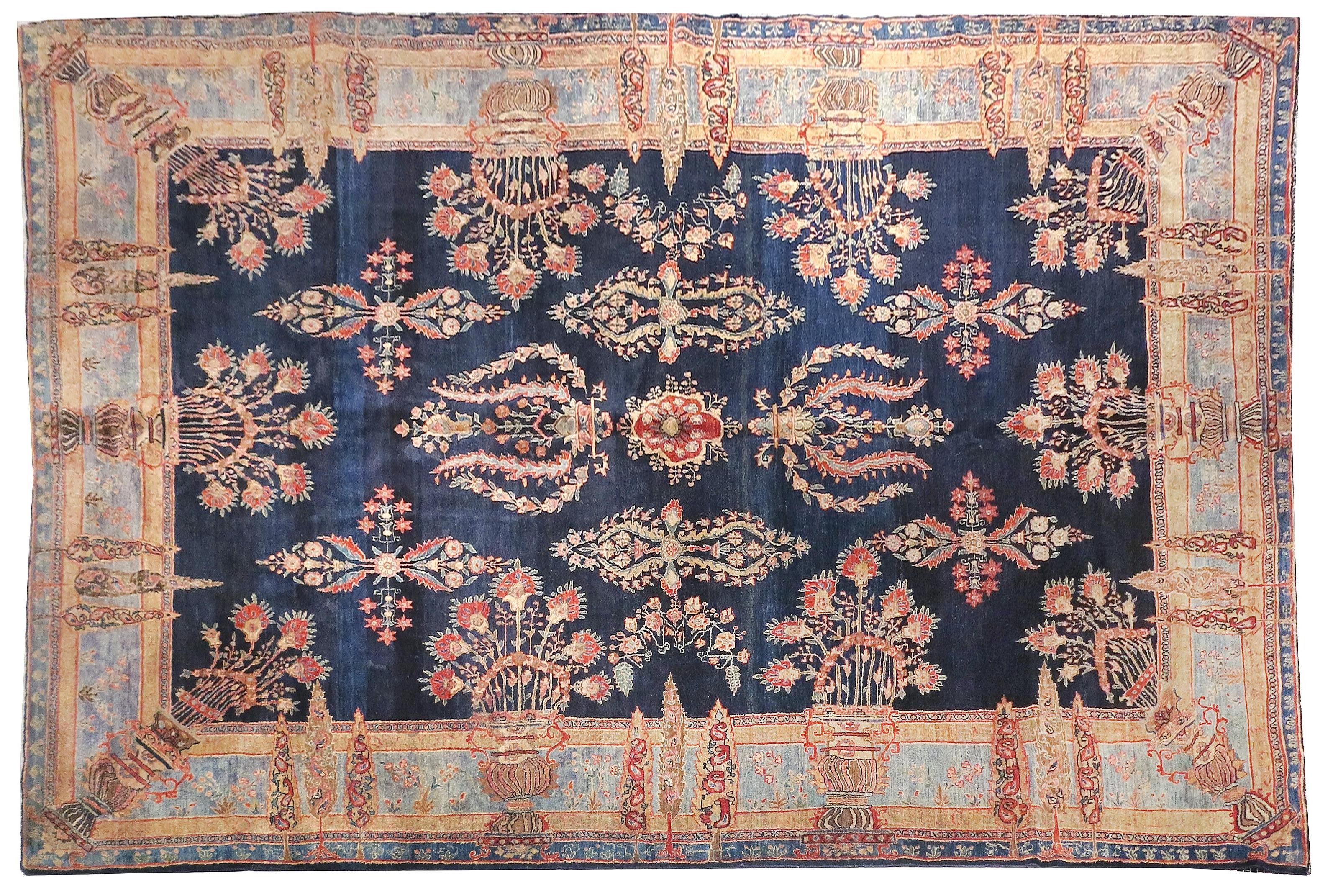 Hand-Knotted Antique Persian Farahan Sarouk Area Rug