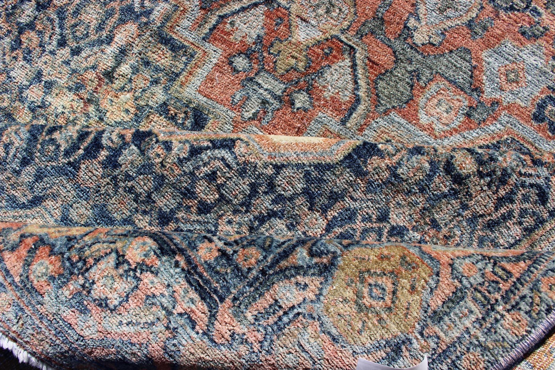 Fine Antique Persian Seneh Rug in Steel & Gray Blue Background and Multi colors In Good Condition For Sale In Atlanta, GA