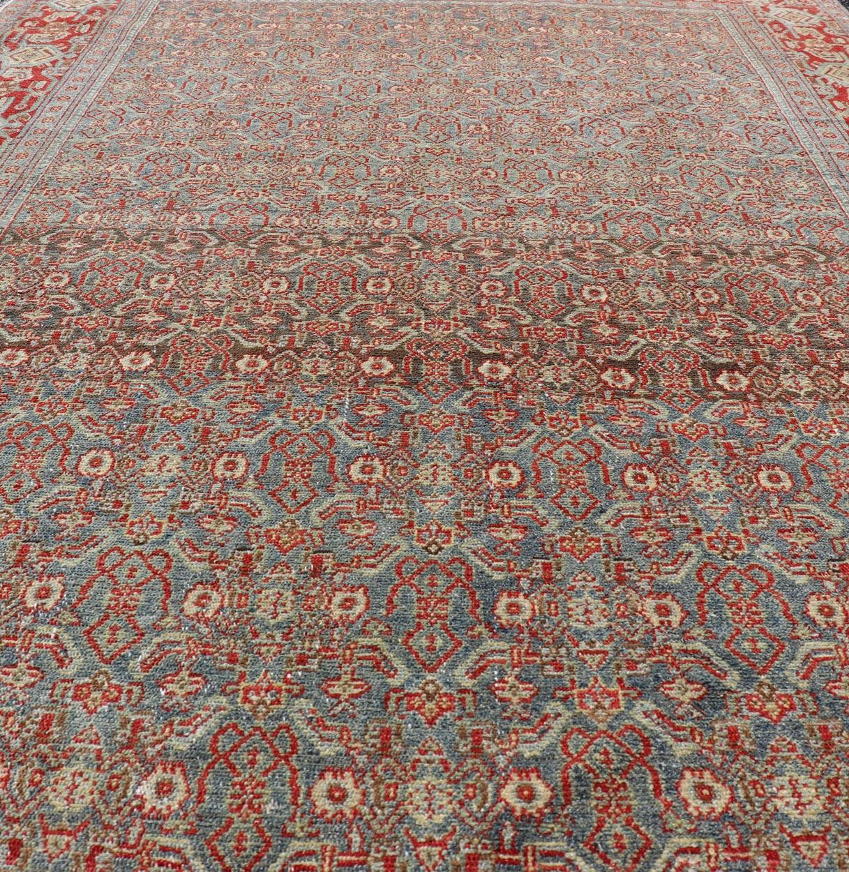 Fine Antique Persian Senneh Rug with Herati Geometric Design in Background For Sale 3
