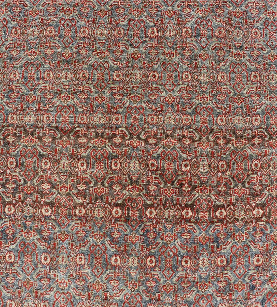 Fine Antique Persian Senneh Rug with Herati Geometric Design in Background For Sale 4