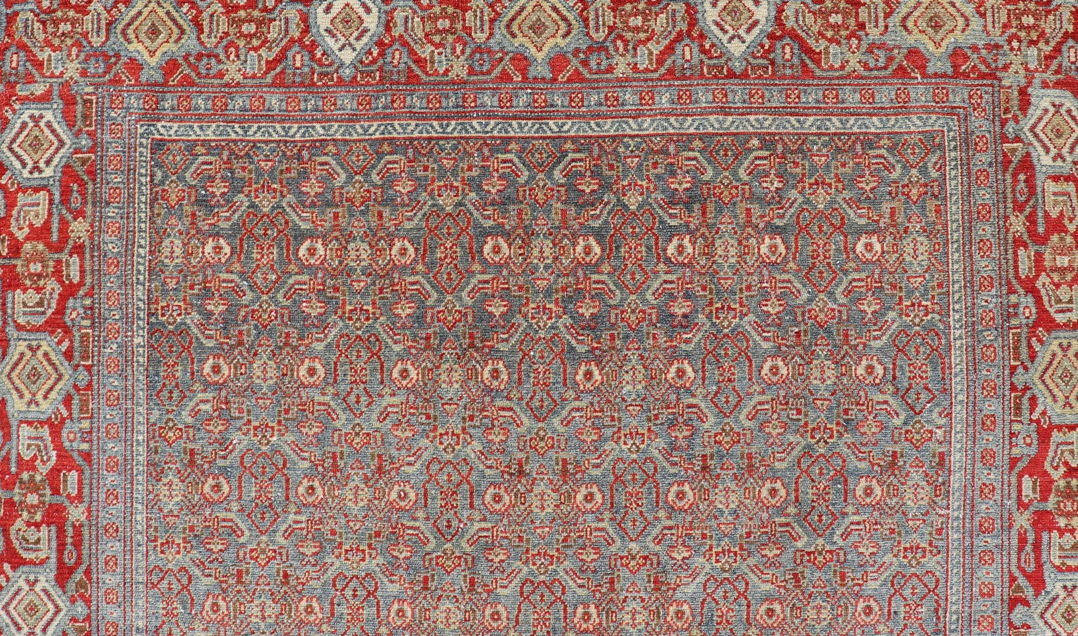 Fine Antique Persian Senneh Rug with Herati Geometric Design in Background For Sale 5