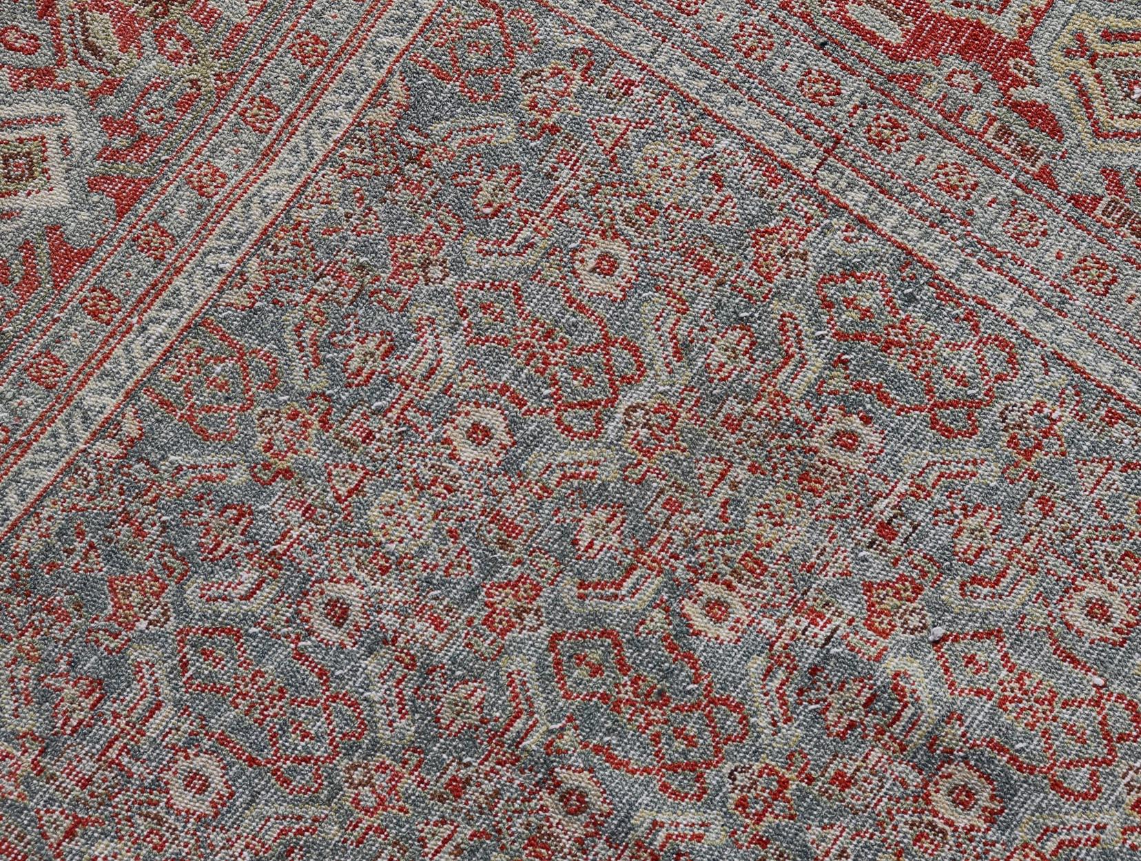 Wool Fine Antique Persian Senneh Rug with Herati Geometric Design in Background For Sale
