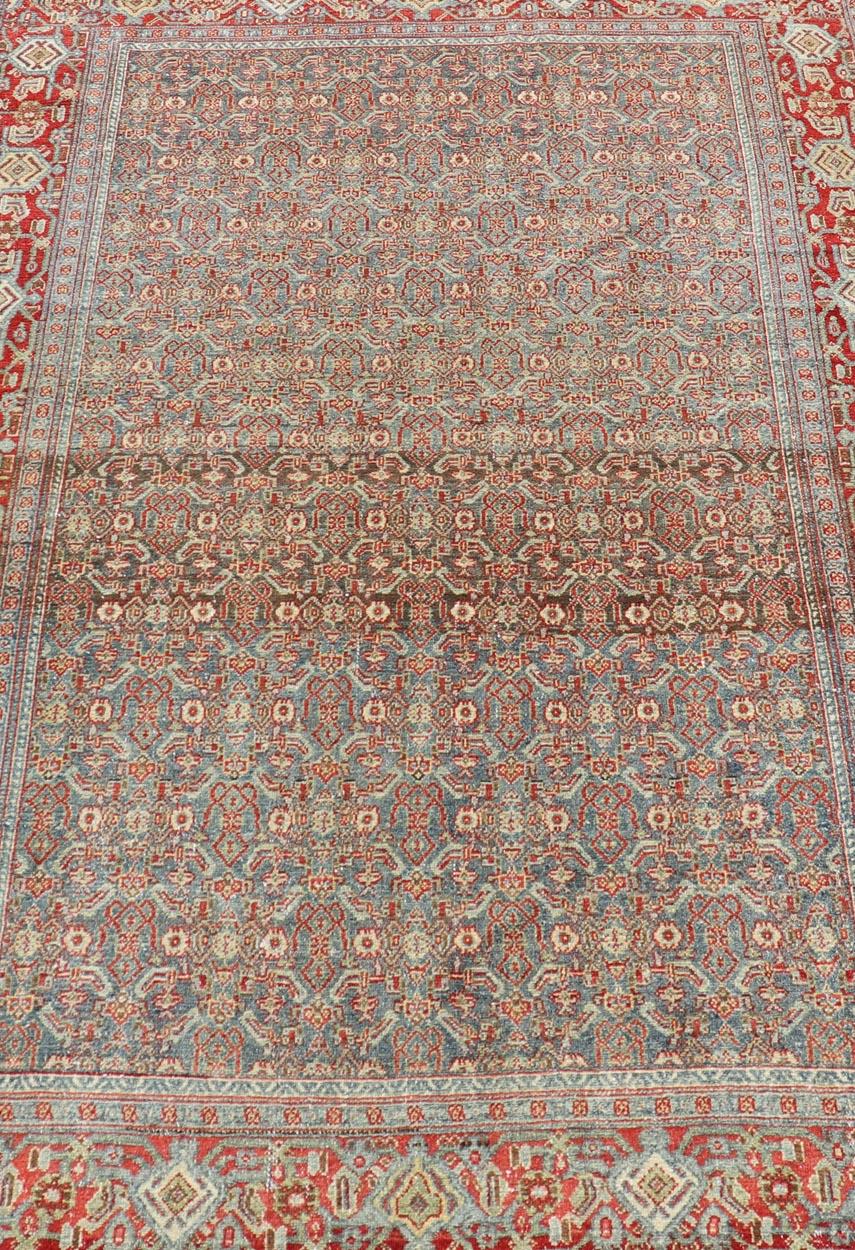 Fine Antique Persian Senneh Rug with Herati Geometric Design in Background For Sale 2