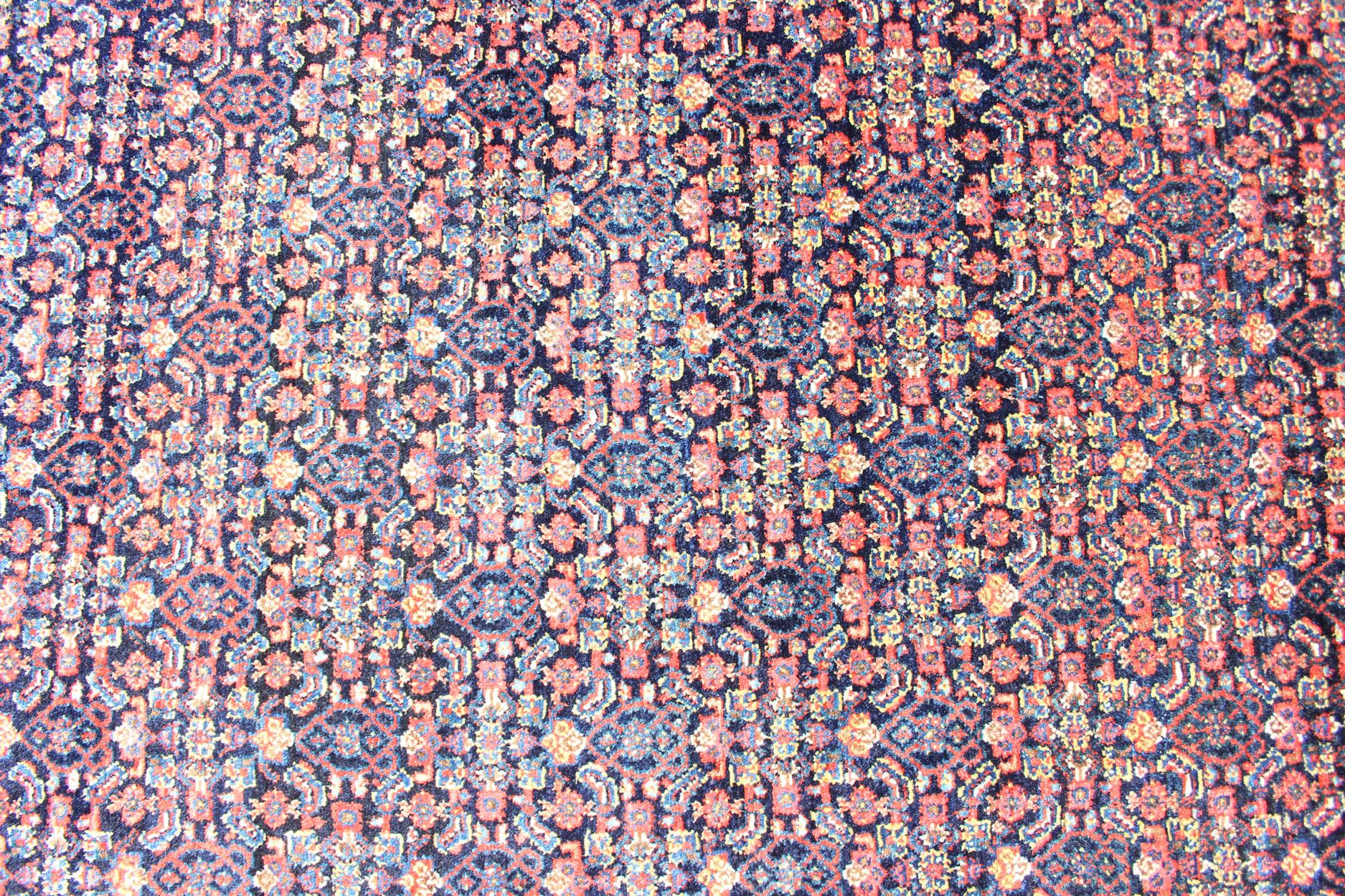 Fine Antique Persian Senneh Rug with Herati Geometric Design in Blue Background For Sale 5