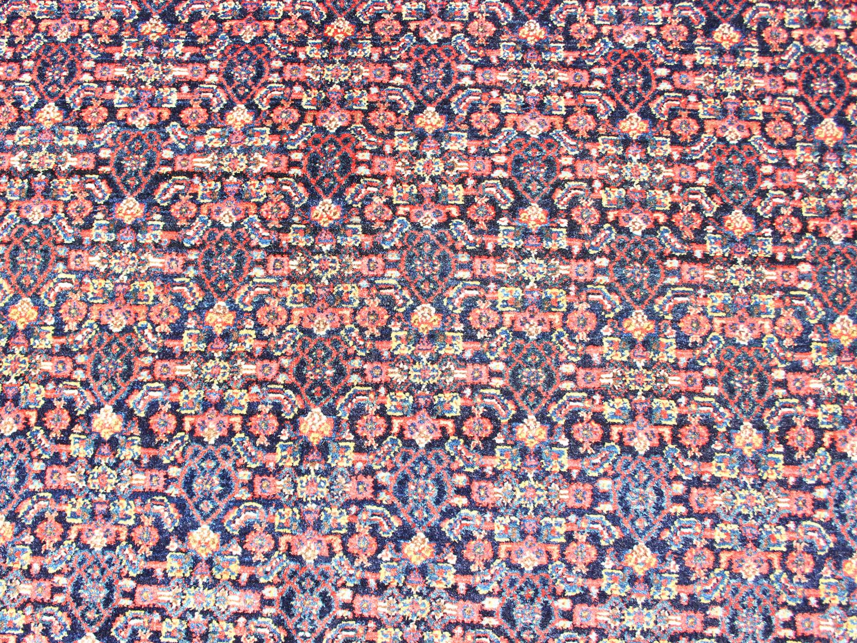 Fine Antique Persian Senneh Rug with Herati Geometric Design in Blue Background For Sale 2