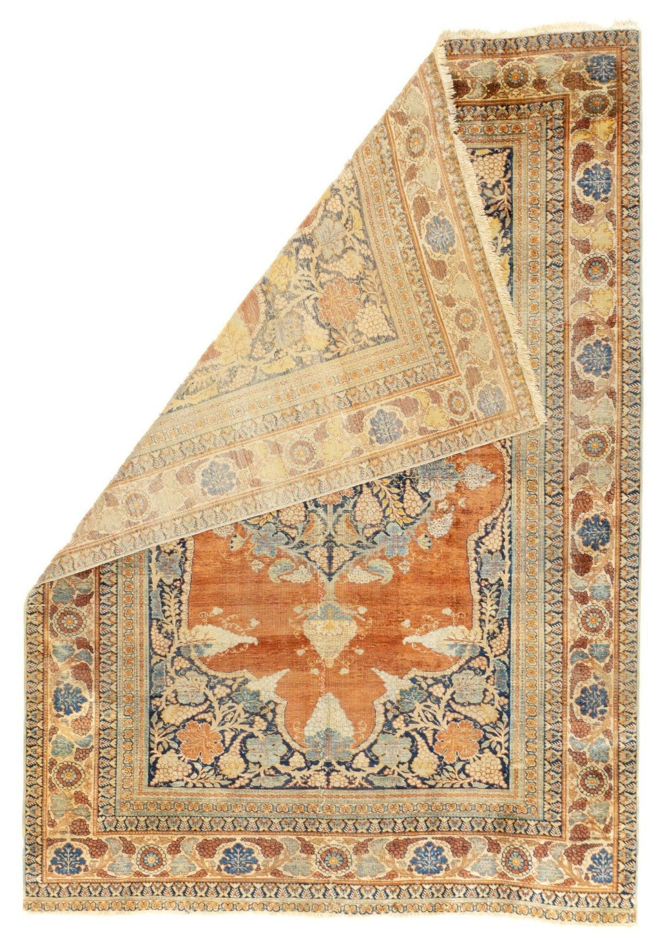 Fine Antique Persian Silk Heriz Rug 3'9'' x 5'3''. The numerous rugs of the famous NW Persian weaving district, from small scatters to giant carpets and a few runners, in semi-geometric medallion, centralized and strictly allover patterns, on cotton