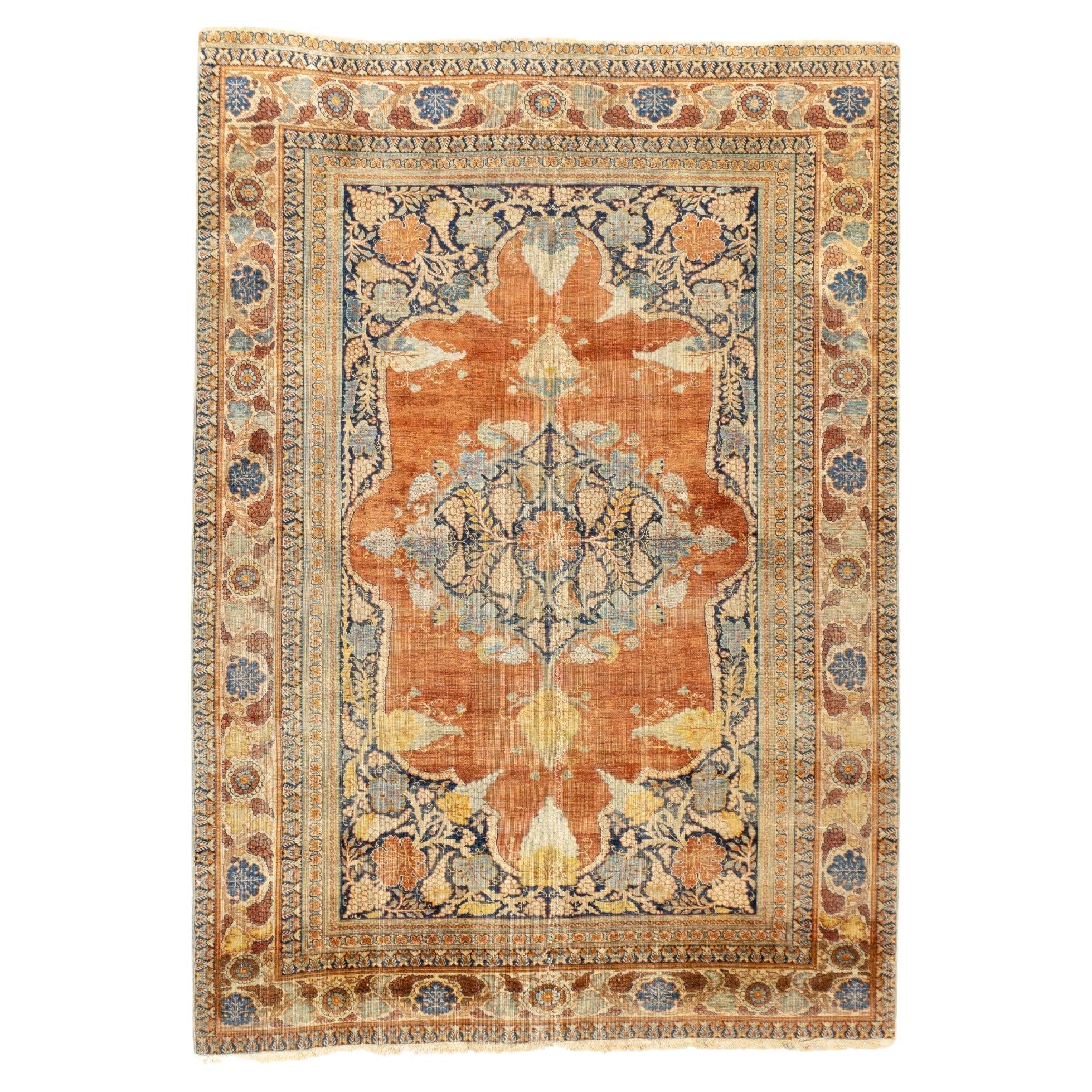 Fine Antique Persian Silk Heriz Rug 3'9'' x 5'3'' For Sale