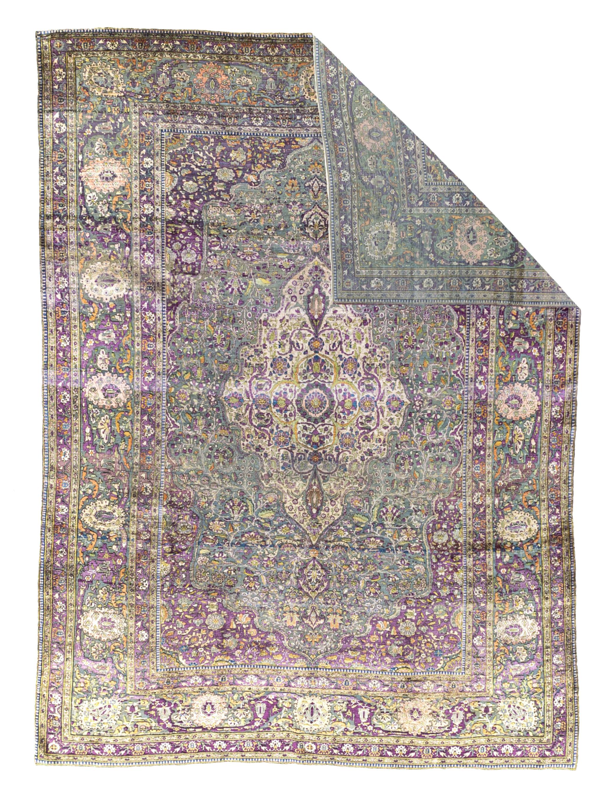 Tapis ancien en soie sur soie Mohtasham Kashan 7'5