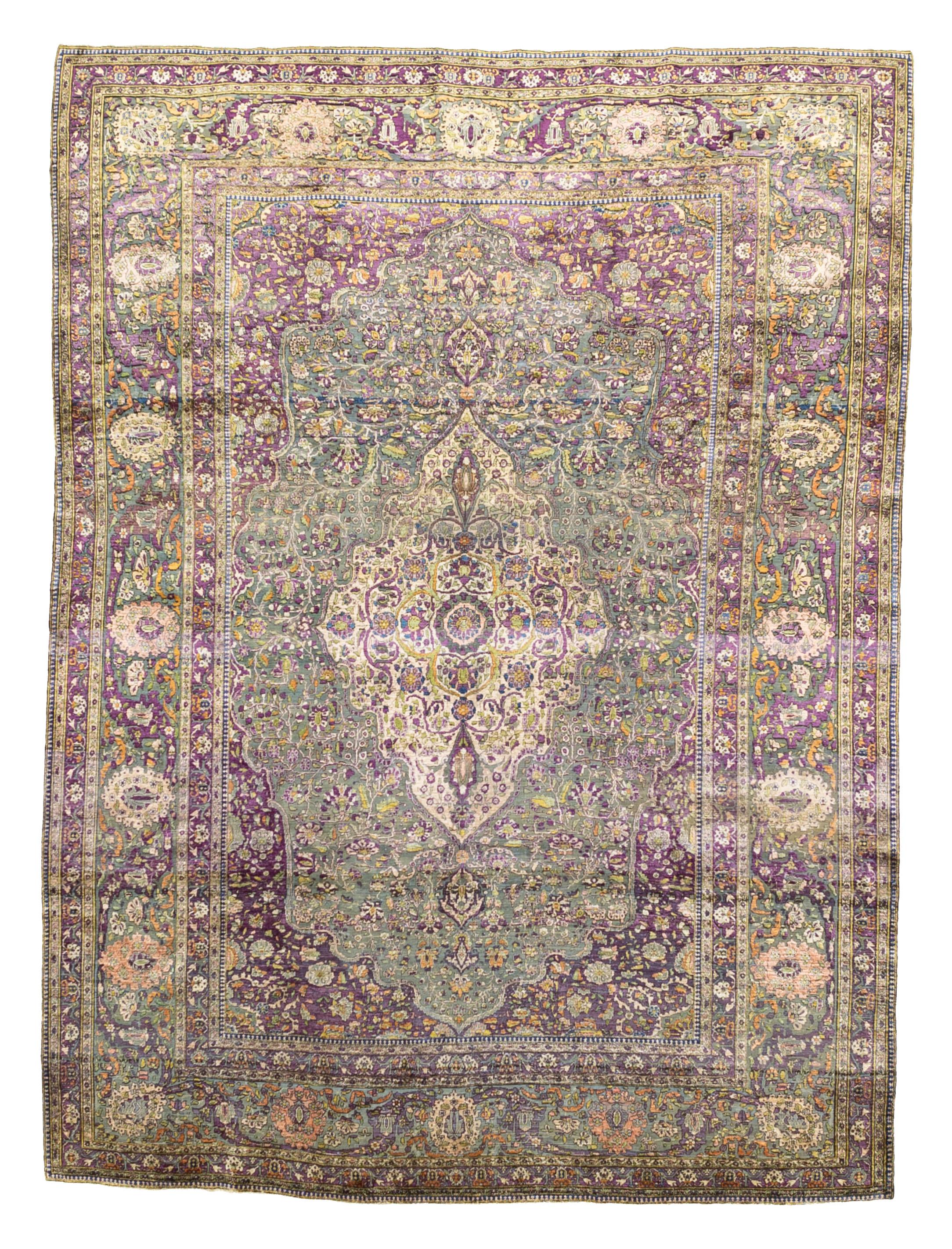 Perse Tapis ancien en soie sur soie Mohtasham Kashan 7'5