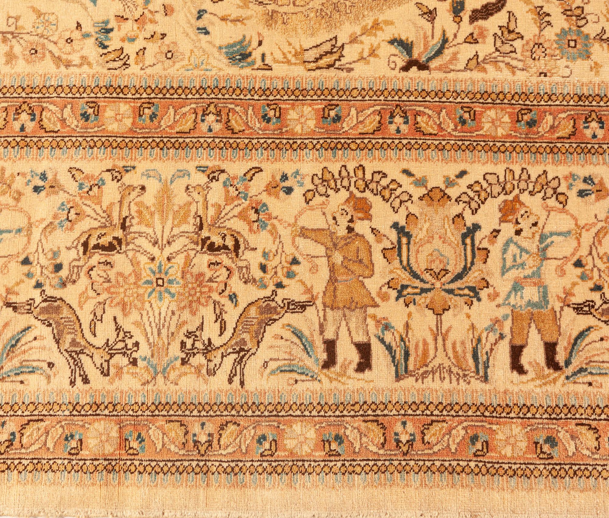 Lana Doris Leslie Blau Tappeto antico persiano Tabriz in lana fatto a mano in vendita