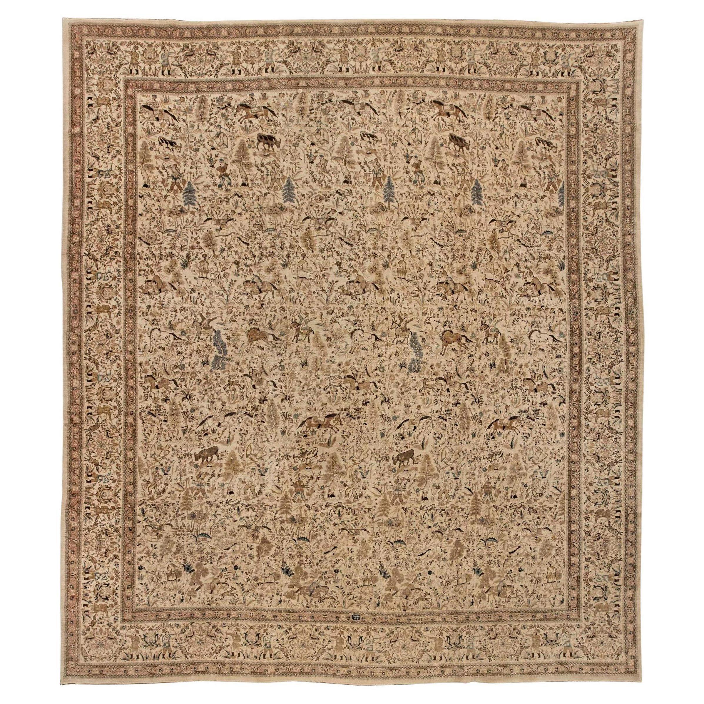 Antique Persian Tabriz Handmade Wool Rug For Sale