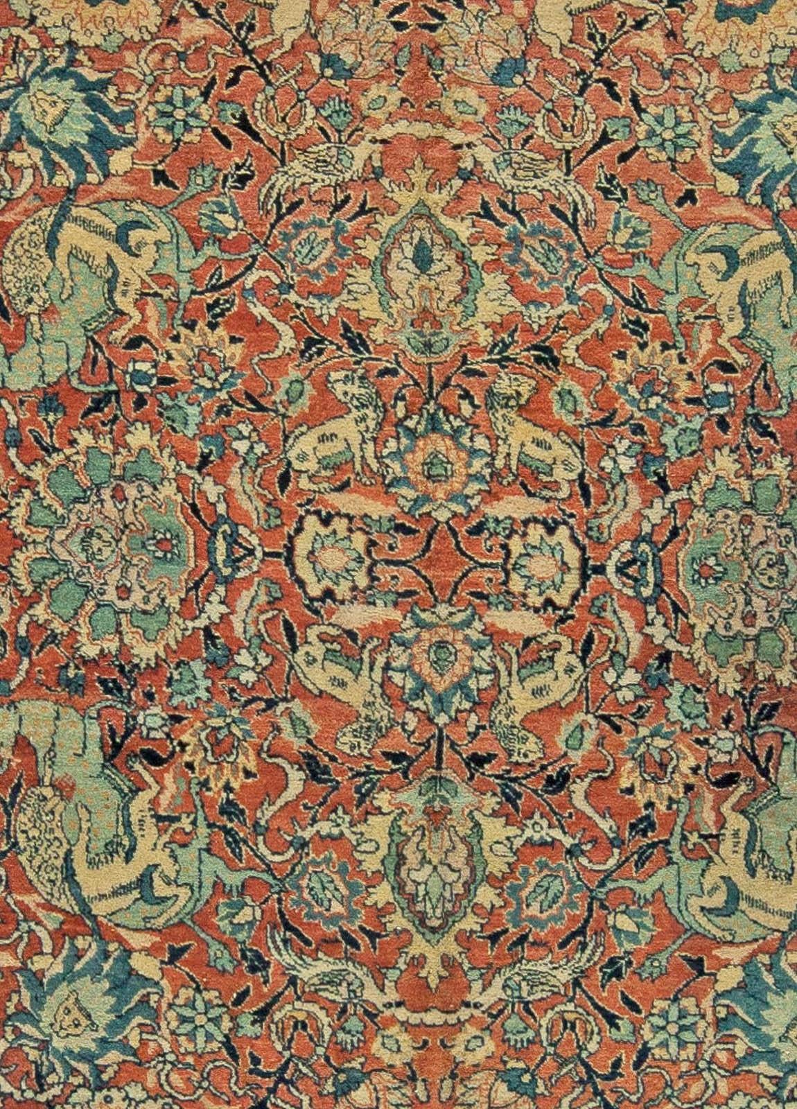 Antique Persian Tabriz Animal, botanic handwoven wool carpet
Size: 8'5