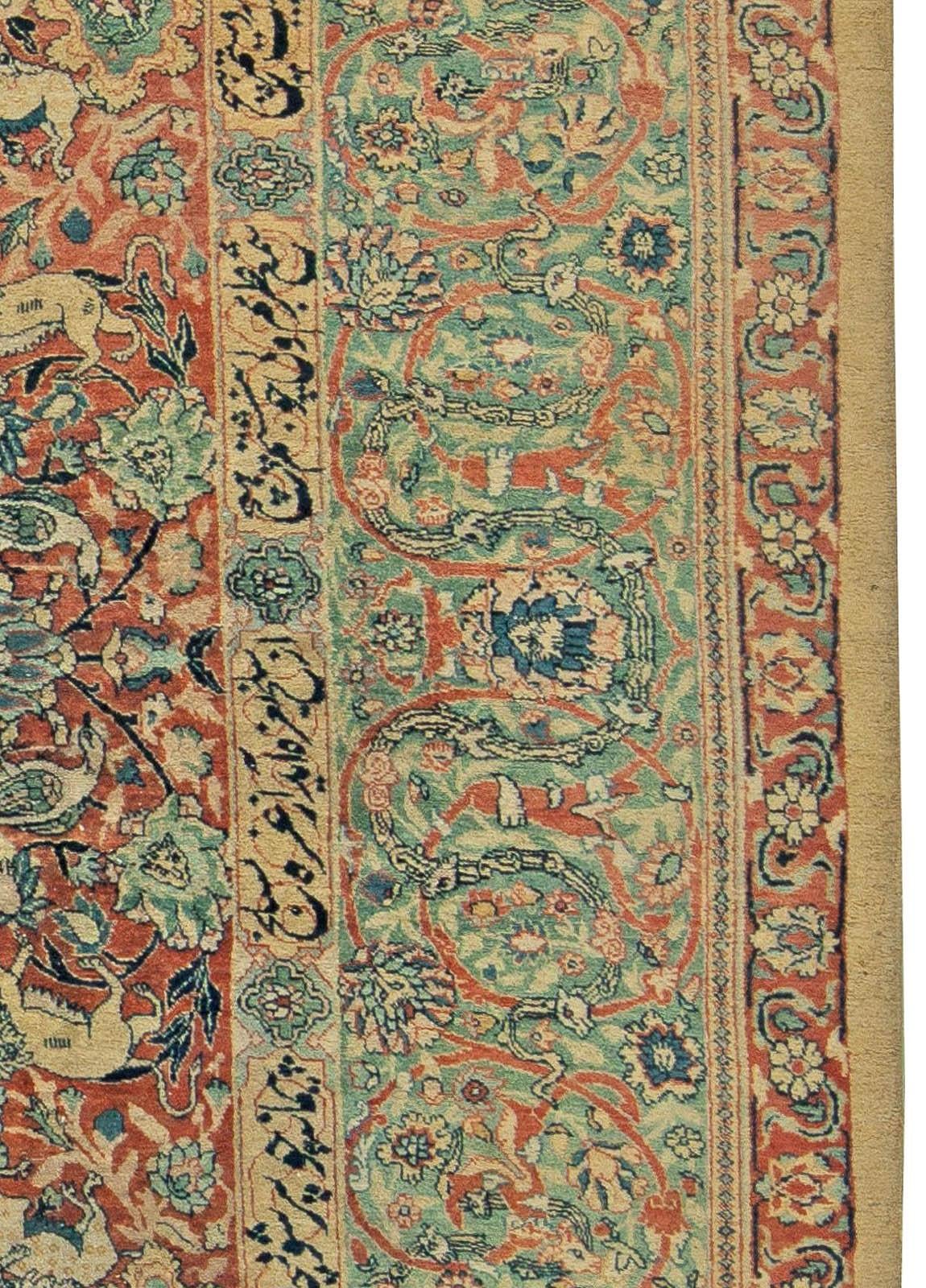 20th Century Antique Persian Tabriz Botanic Handwoven Wool Rug For Sale