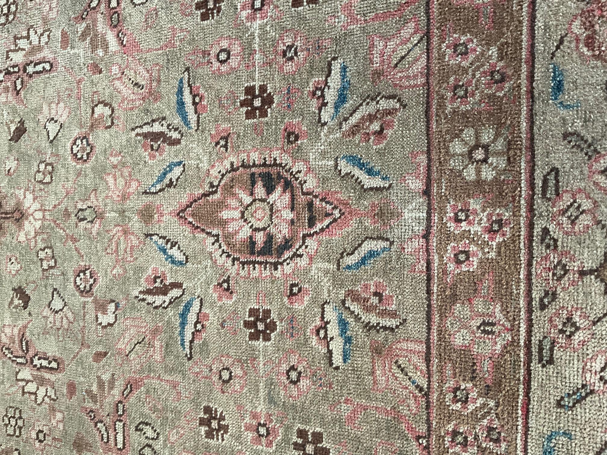 Early 20th Century Persian Tabriz Botanic Brown Handmade Wool Rug For Sale 2