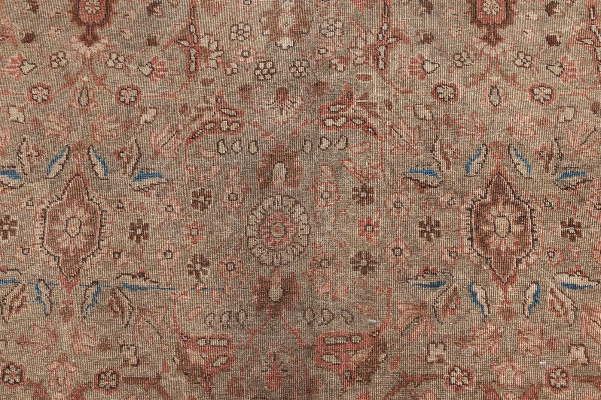 Early 20th Century Persian Tabriz Botanic Brown Handmade Wool Rug For Sale 5