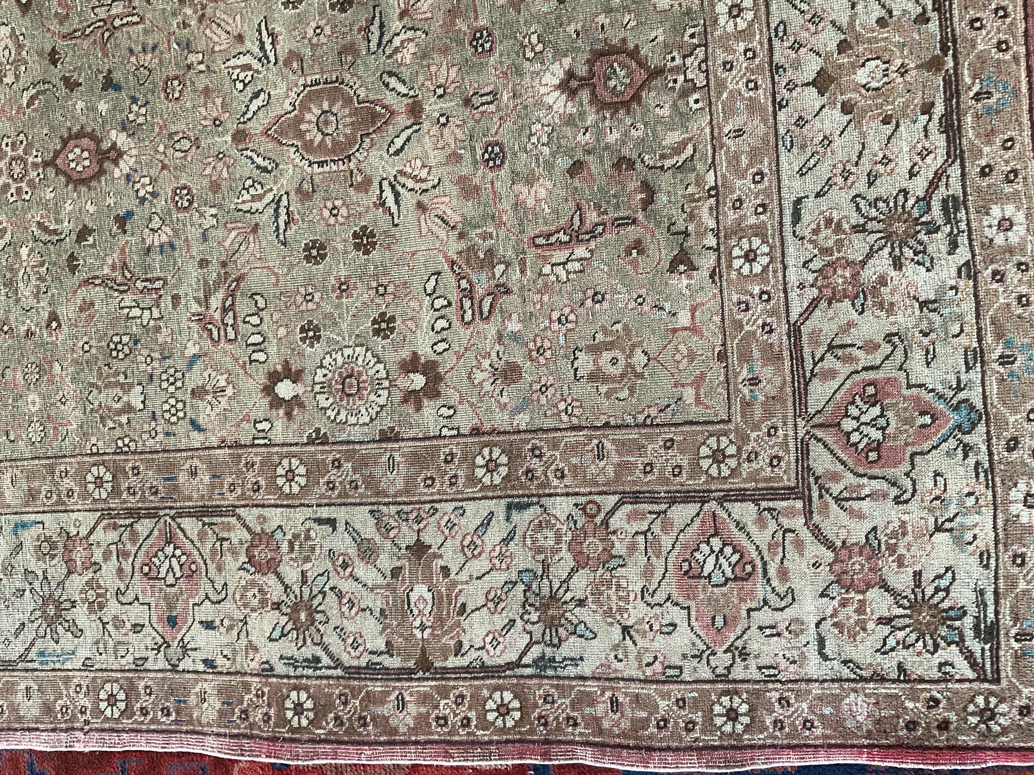 Hand-Knotted Early 20th Century Persian Tabriz Botanic Brown Handmade Wool Rug For Sale